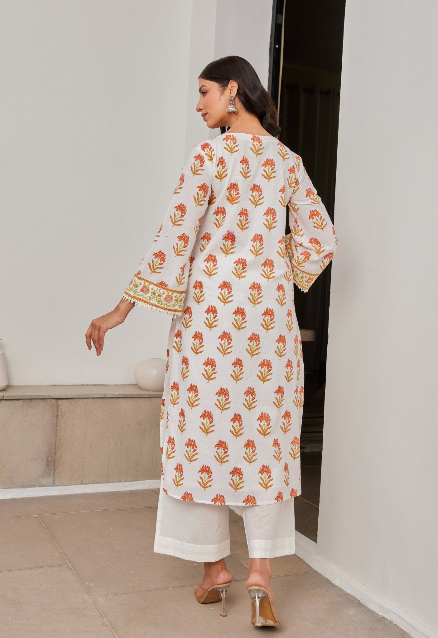 Cotton Yellow and Orange Floral Buti Printed Coord Set - Tara - C - Tara
