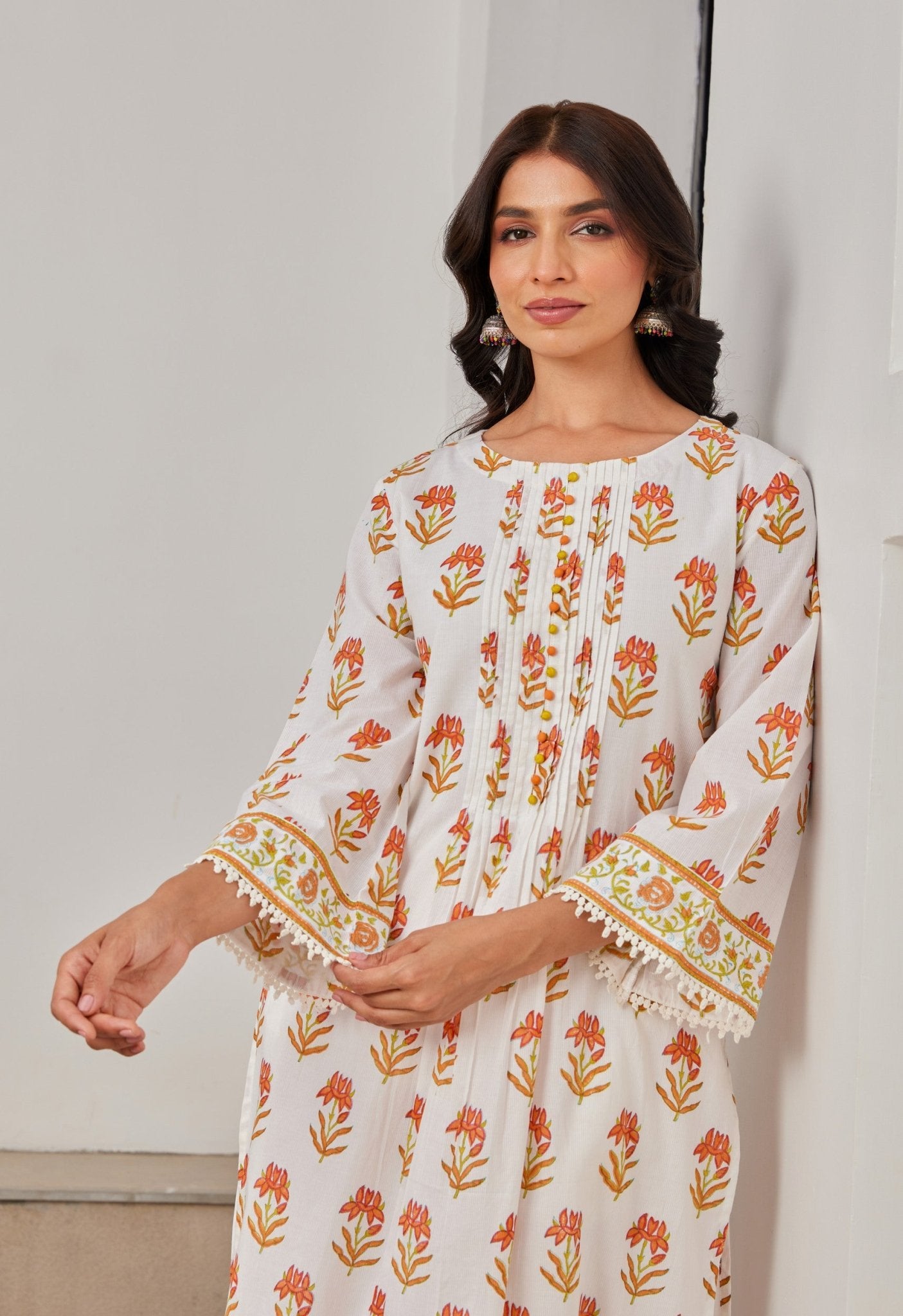 Cotton Yellow and Orange Floral Buti Printed Coord Set - Tara - C - Tara