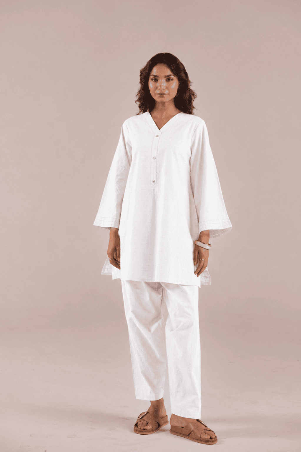 Crisp White Solid Checks Co - ord Set - Tara - C - Tara