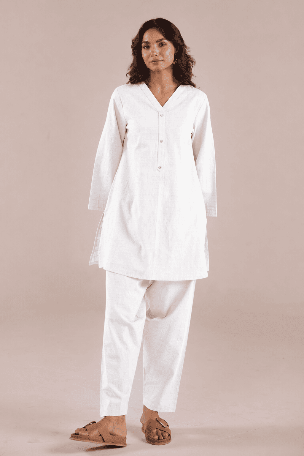 Crisp White Solid Checks Co - ord Set - Tara - C - Tara