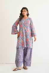 Dusty Mauve Cotton Floral Farshi Salwar Coord Set - Tara - C - Tara