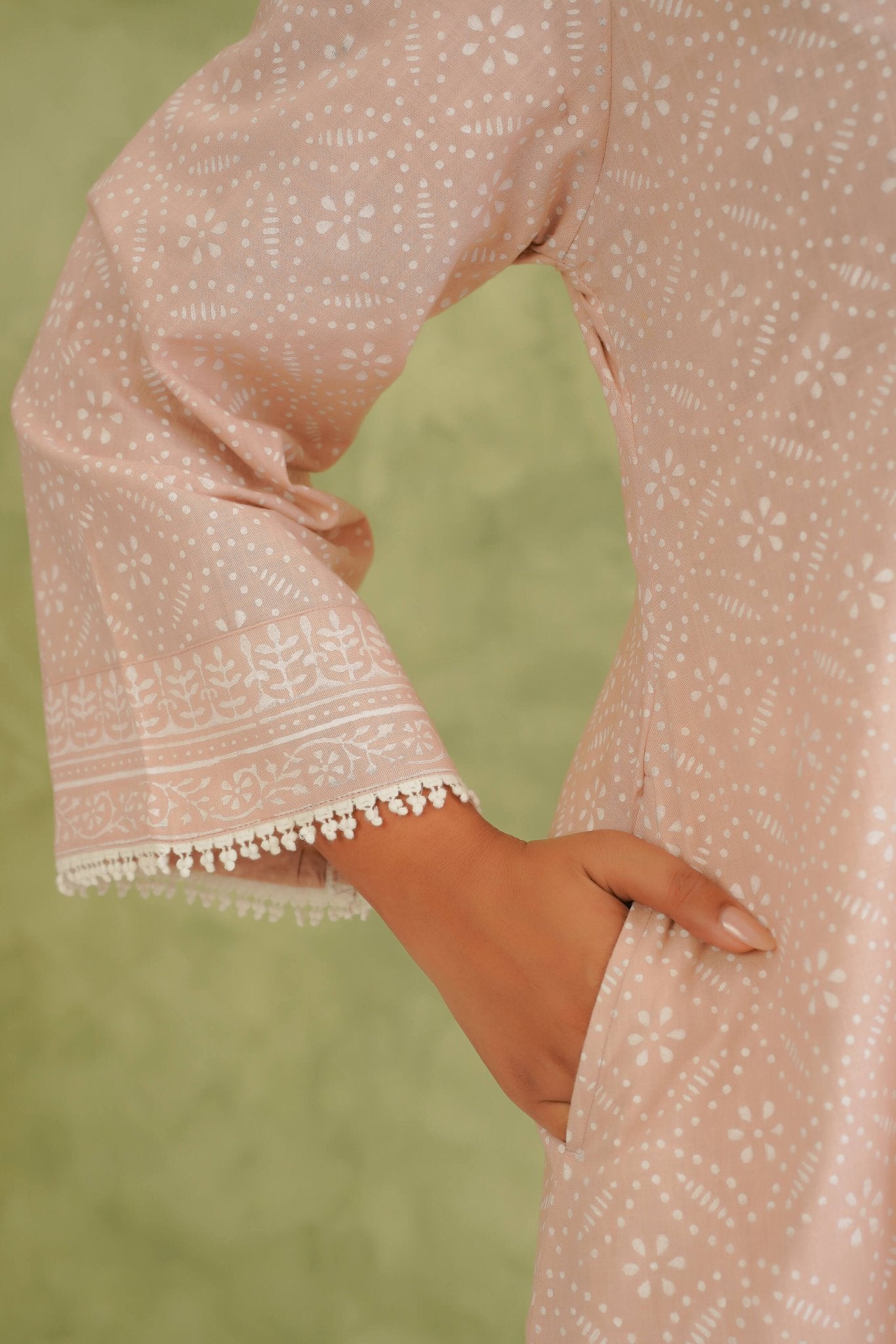 Dusty Pink Short Hand Block Printed Kurta With Farshi Salwar - Tara - C - Tara