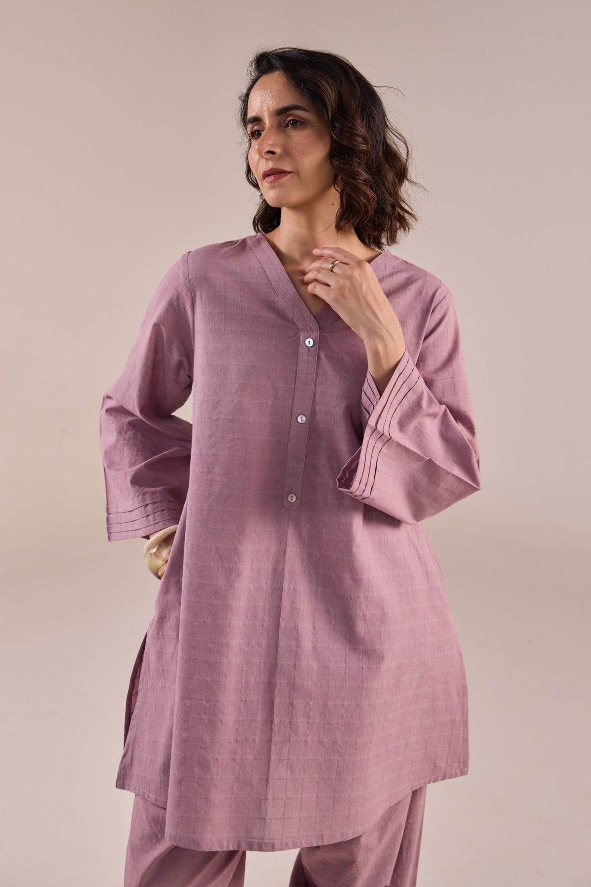 Dusty Rose Solid Checks Co - ord Set - Tara - C - Tara