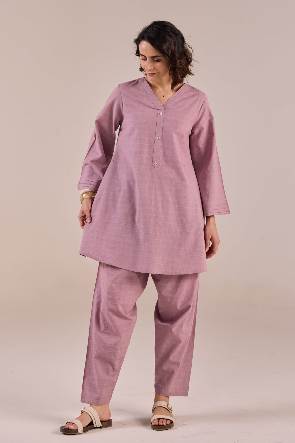 Dusty Rose Solid Checks Co - ord Set - Tara - C - Tara