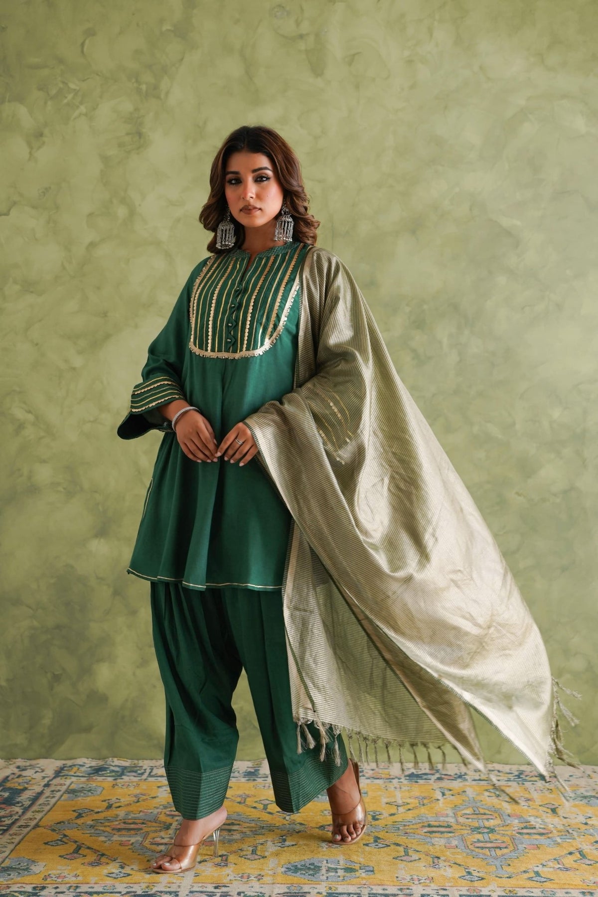 Emarald Green Farshi Salwar Suit Set With Dupatta - Tara - C - Tara