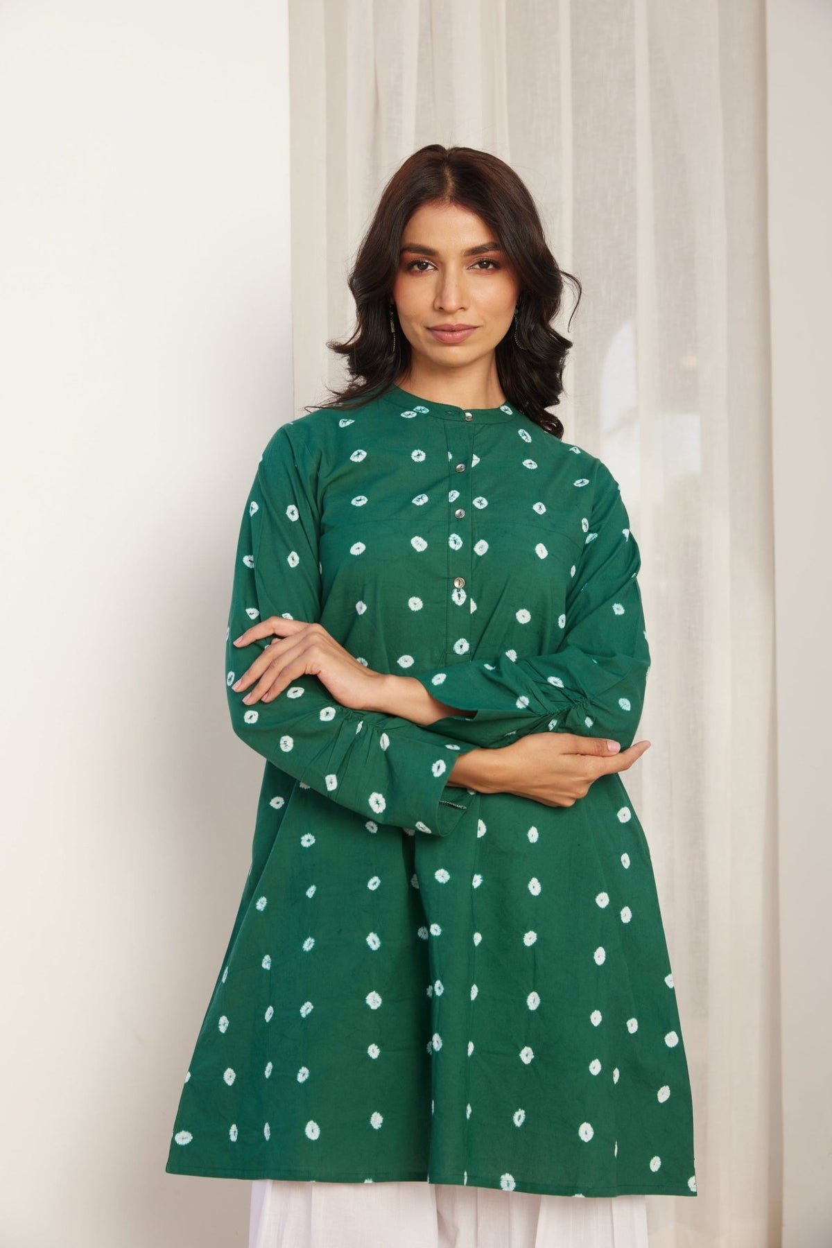 Green Bandhej Hand Tie Dye Coord Set With Farsi Salwar - Tara - C - Tara