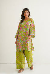 Green Cotton Floral Farshi Salwar Coord Set - Tara - C - Tara