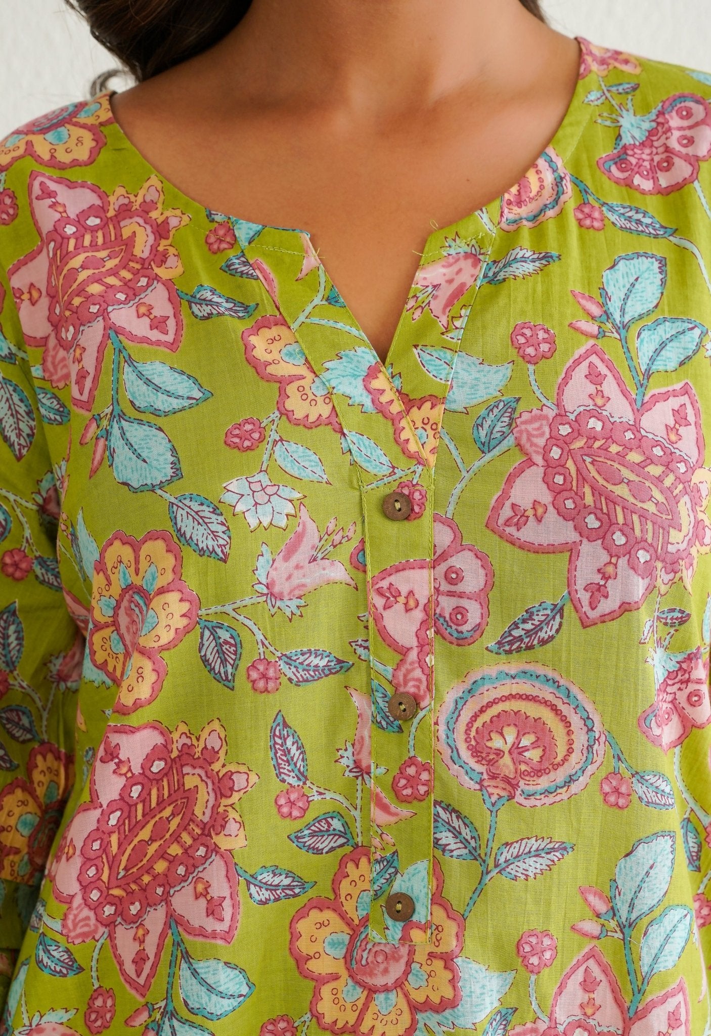 Green Cotton Floral Farshi Salwar Coord Set - Tara - C - Tara