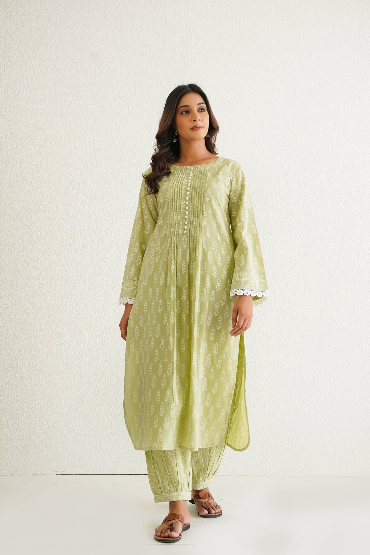 Green khari Hand Block Printed Coord Set - Tara - C - Tara