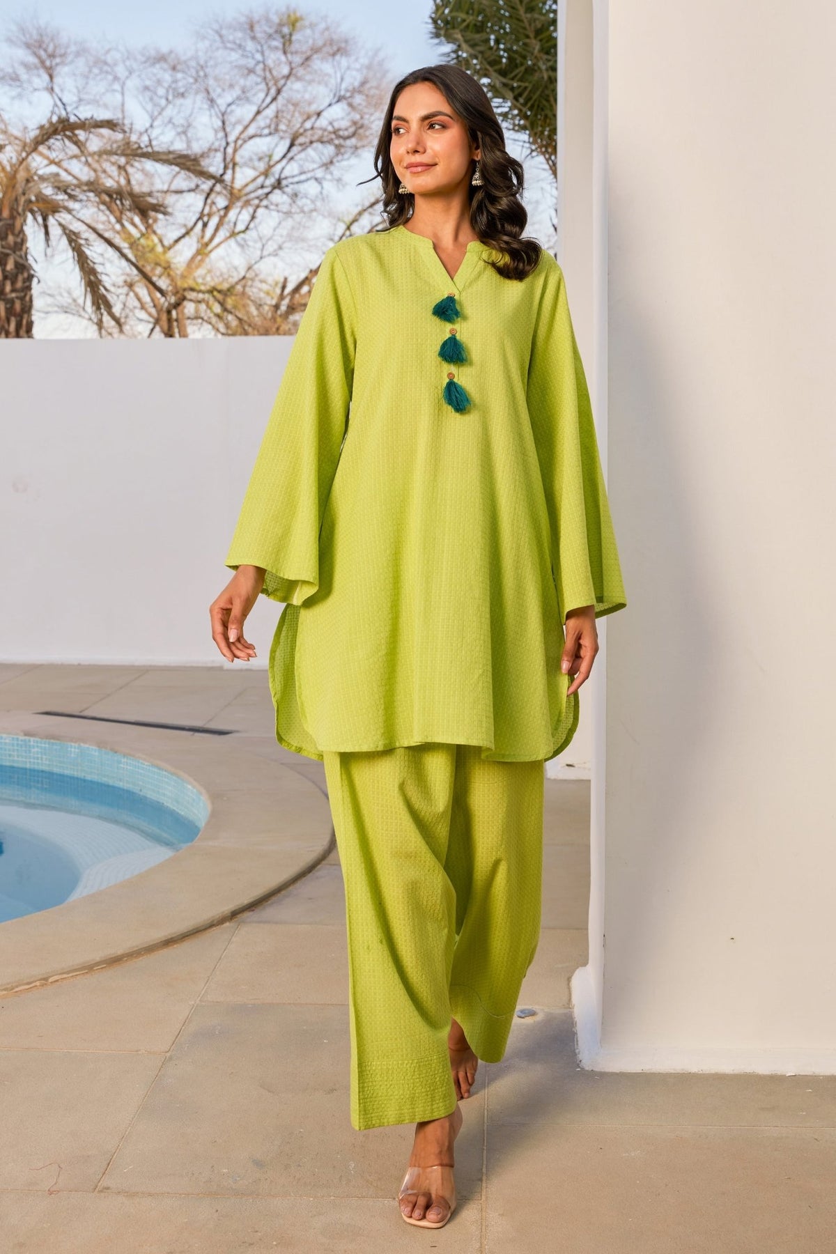 Green Solid Farsi Salwar Coord Set - Tara - C - Tara