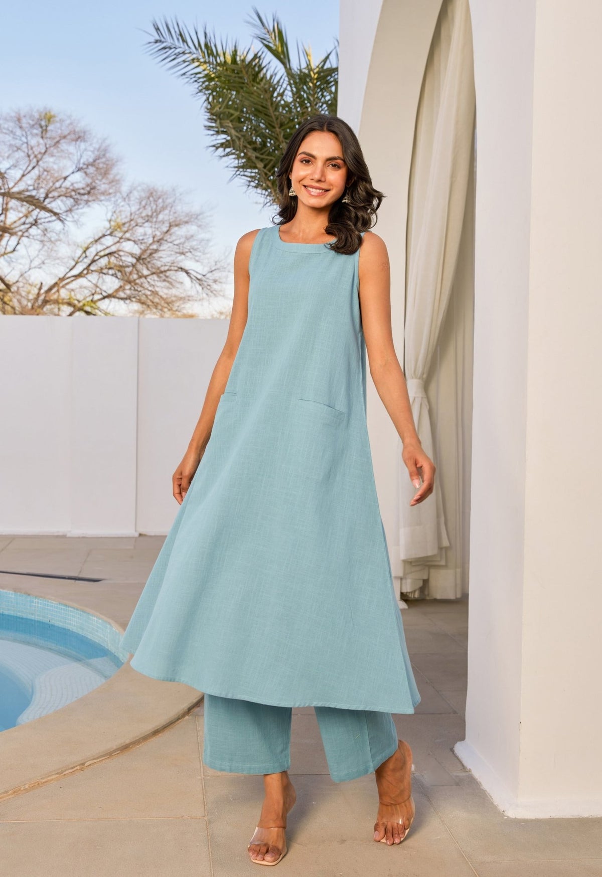 Ice Blue Cotton Coord Set - Tara - C - Tara