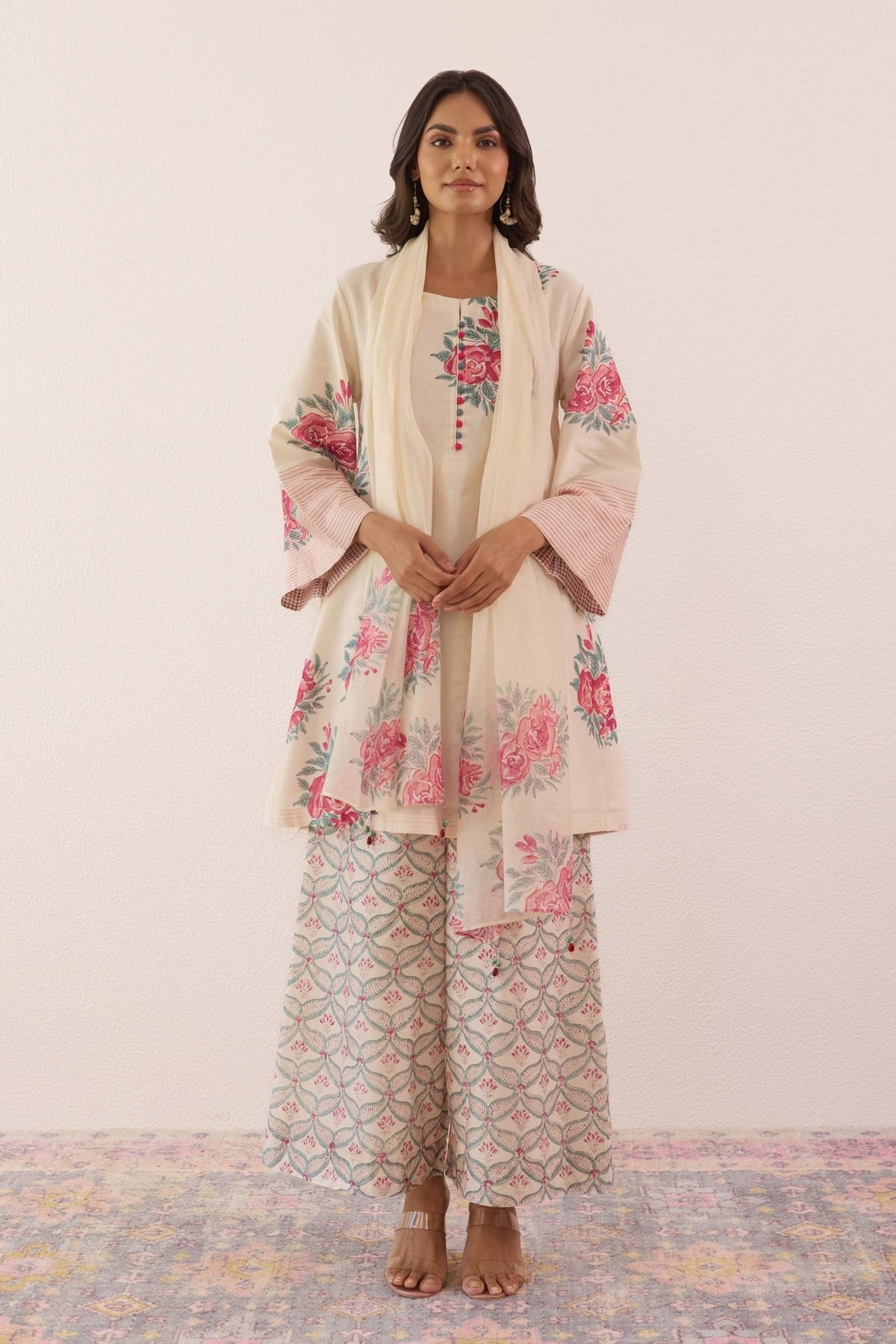 Ivory Hand Block printed Chanderi Coord Set - Tara - C - Tara