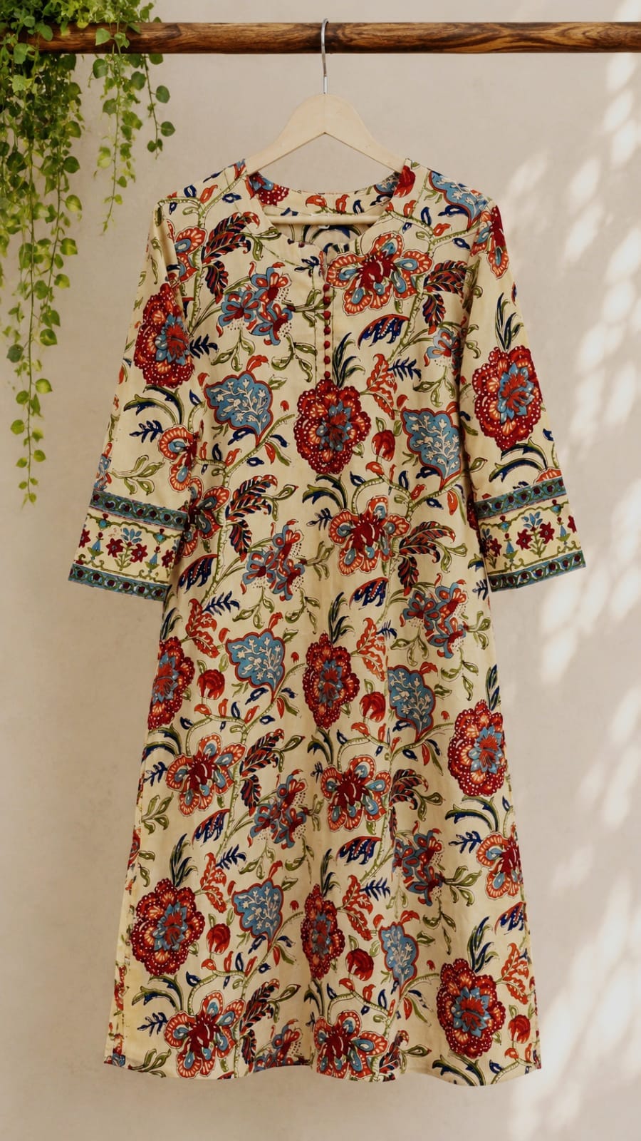 Ivory Mughal Jaal Hand Block Printed Cotton Kurta - Tara-C-Tara