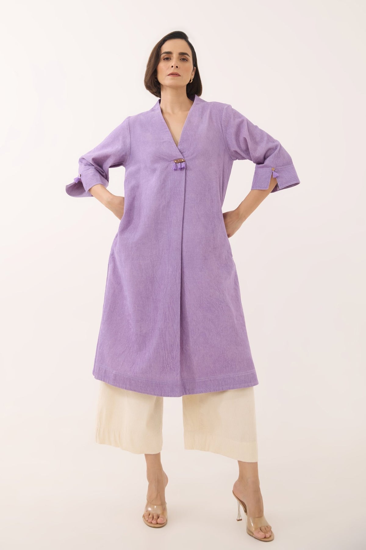 Lavender Corduroy Wrap Short Dress - Tara - C - Tara