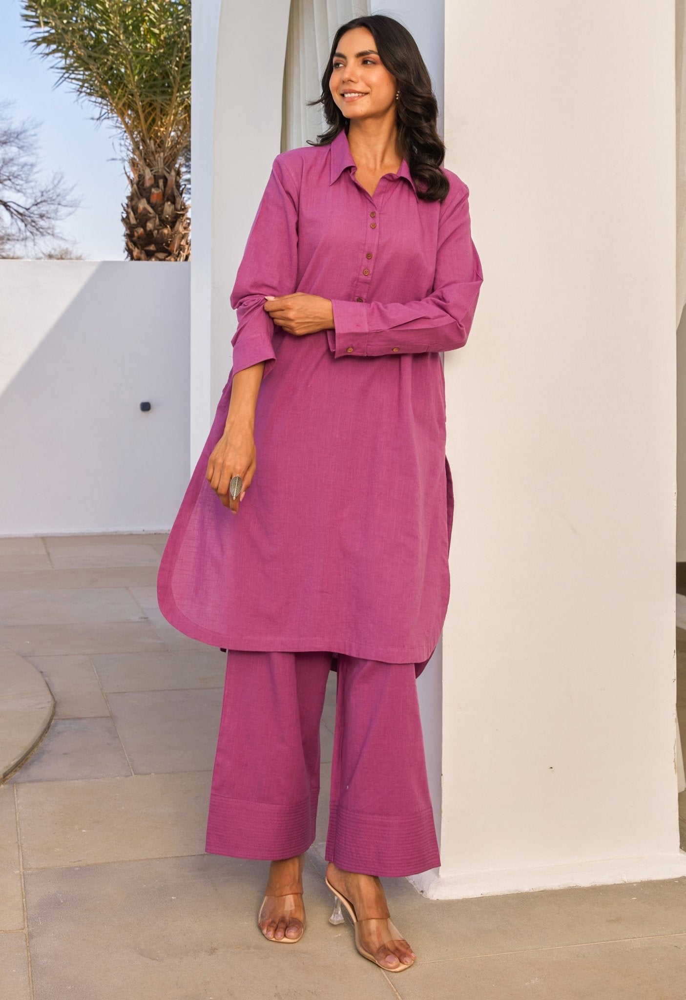 Lavender Cotton Slub Solid Coord Set - Tara - C - Tara