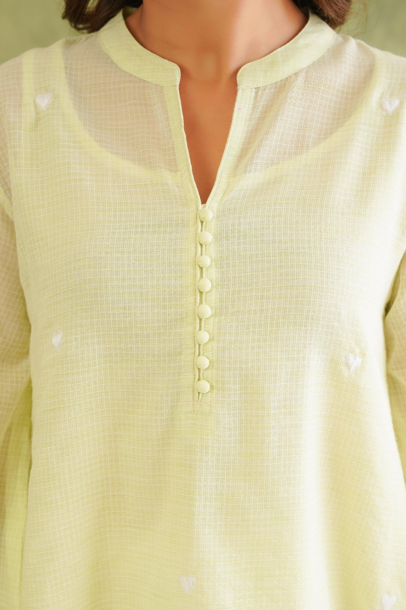 Lime Green Doriya Sweet Heart Kurta With farshi Salwar - Tara - C - Tara