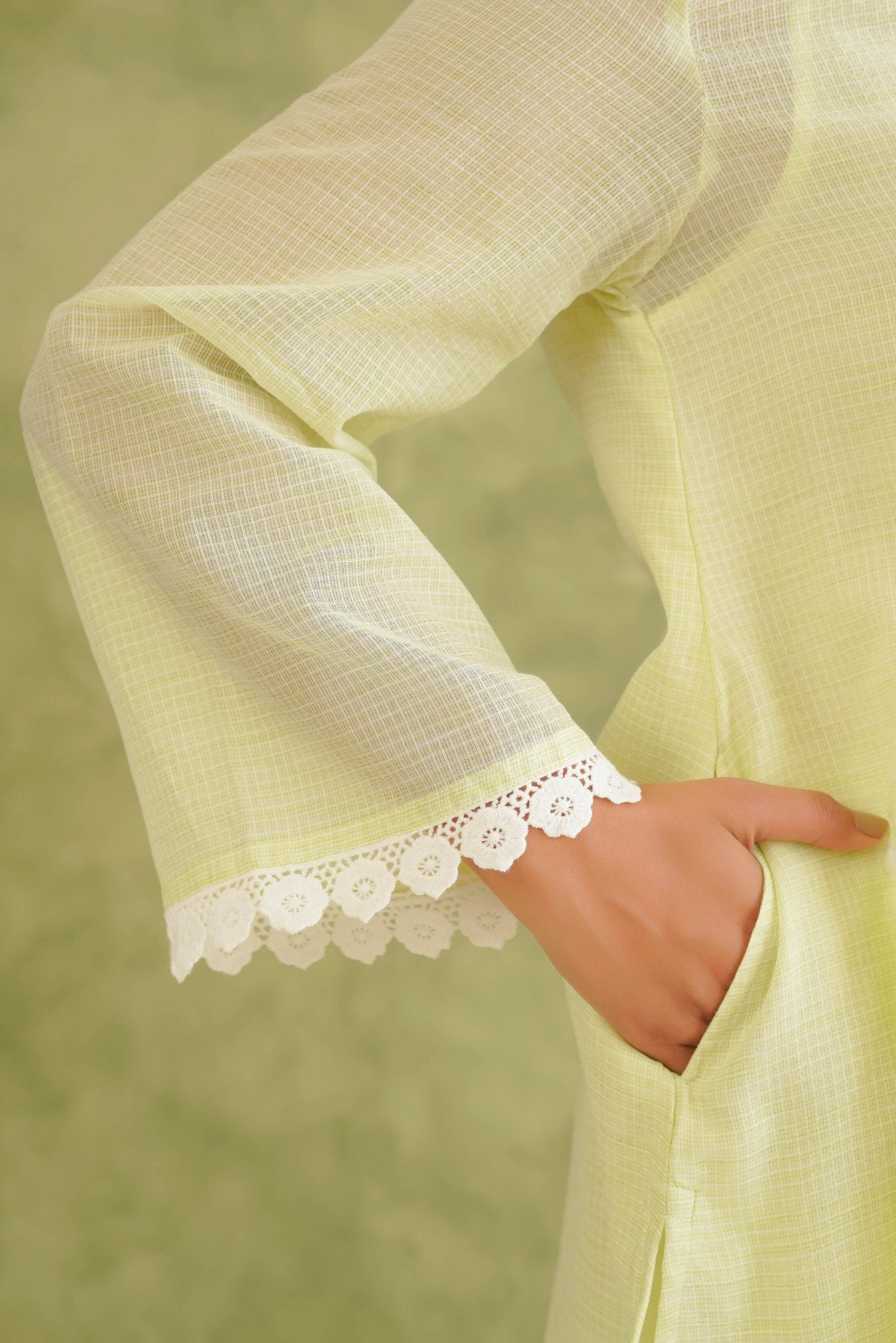 Lime Green Doriya Sweet Heart Kurta With farshi Salwar - Tara - C - Tara
