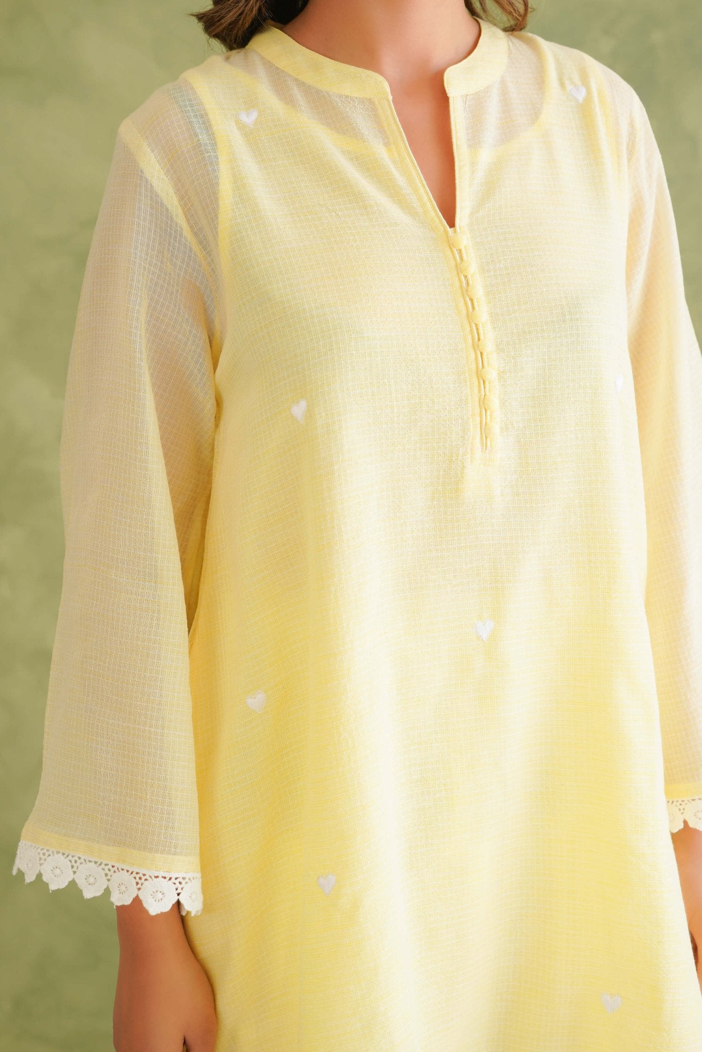 Lime Yellow Doriya Sweet Heart Kurta With farshi Salwar - Tara - C - Tara