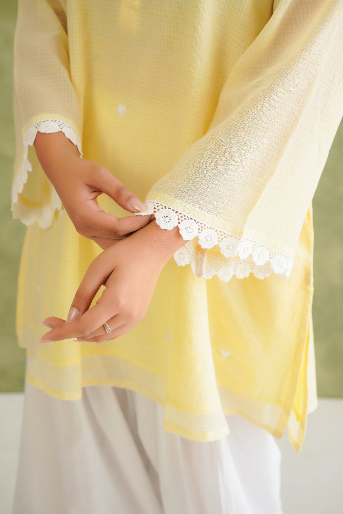 Lime Yellow Doriya Sweet Heart Kurta With farshi Salwar - Tara - C - Tara