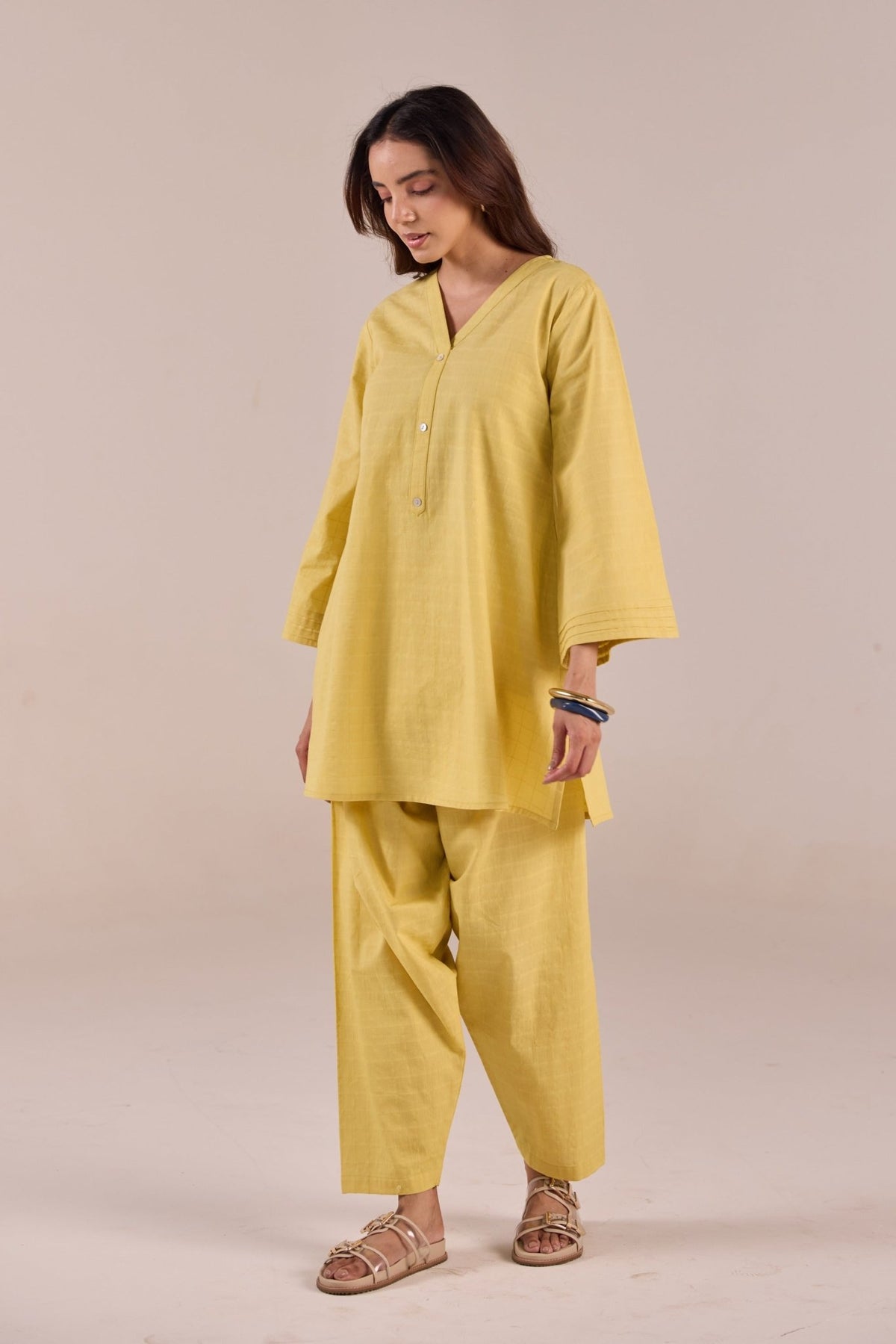 Lime Yellow Solid Checks Co - ord Set - Tara - C - Tara