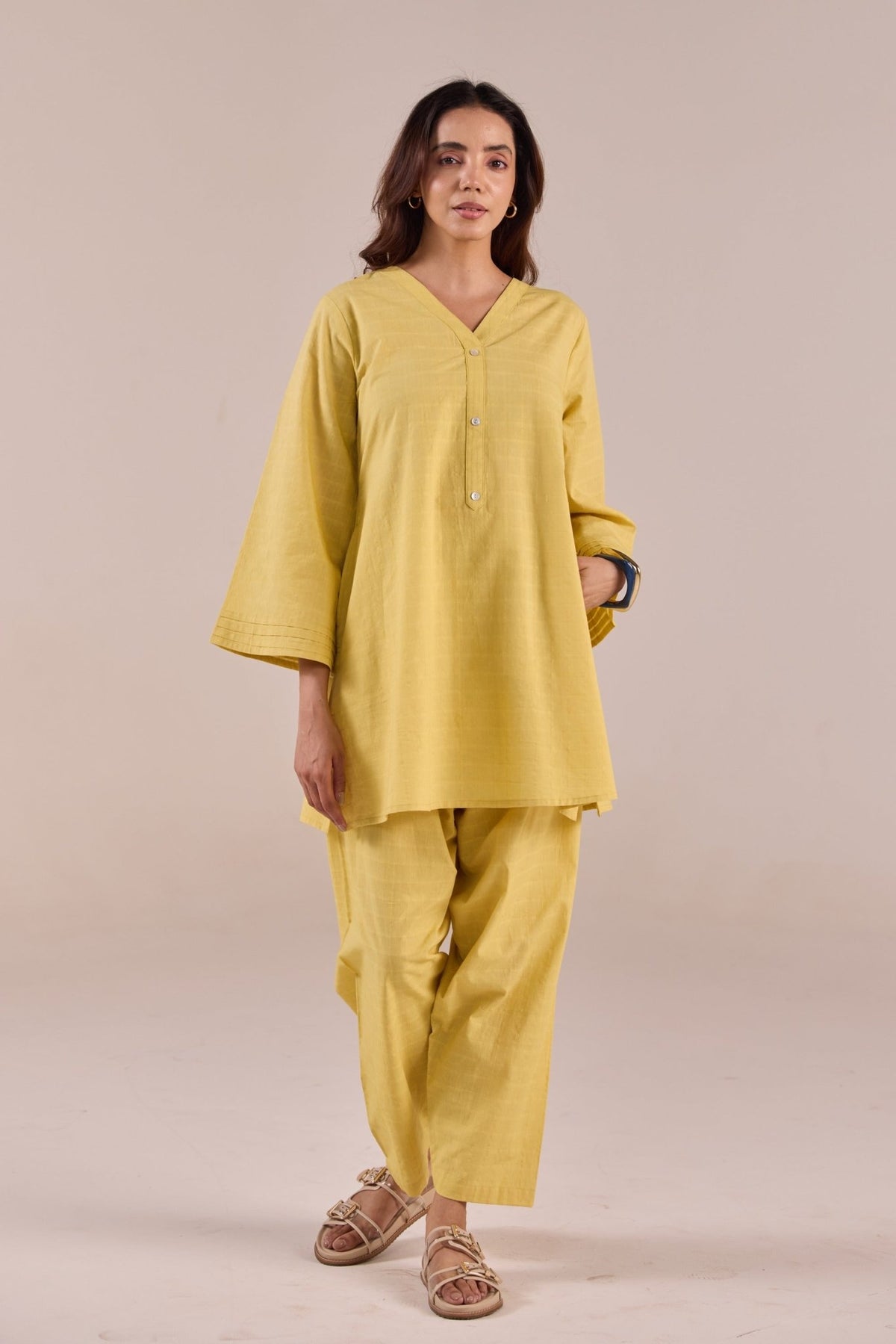 Lime Yellow Solid Checks Co - ord Set - Tara - C - Tara