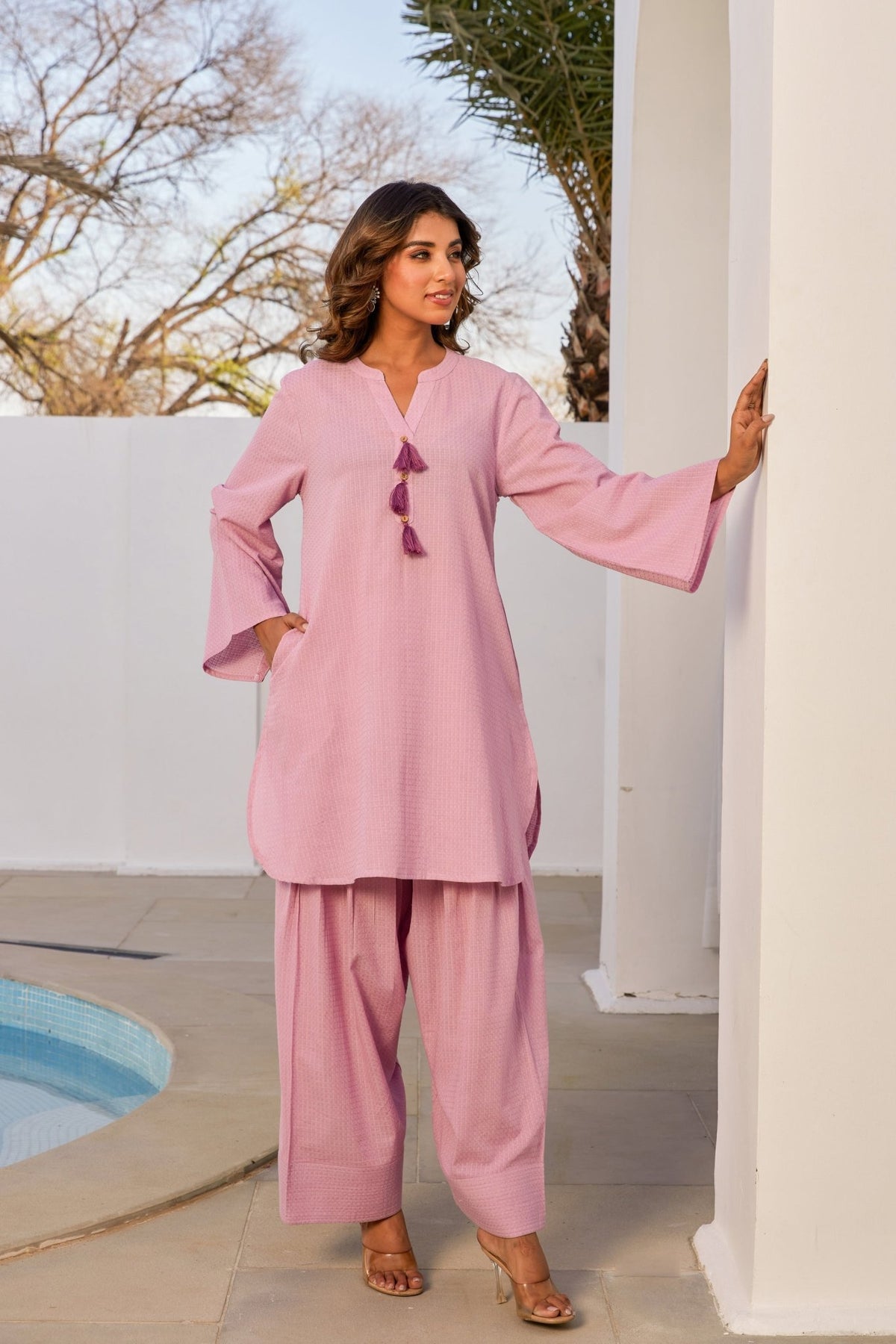 Mouve Solid Farsi Salwar Coord Set - Tara - C - Tara