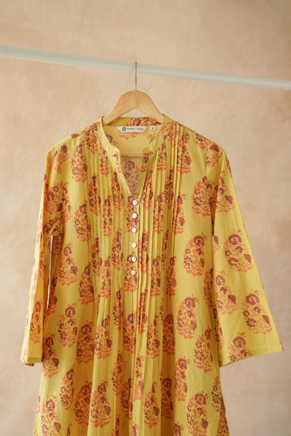 Mustard Buta Hand Block Print Pintuck Kurta - Tara - C - Tara
