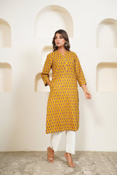Mustard Floral Buti Printed Kurta - Tara - C - Tara