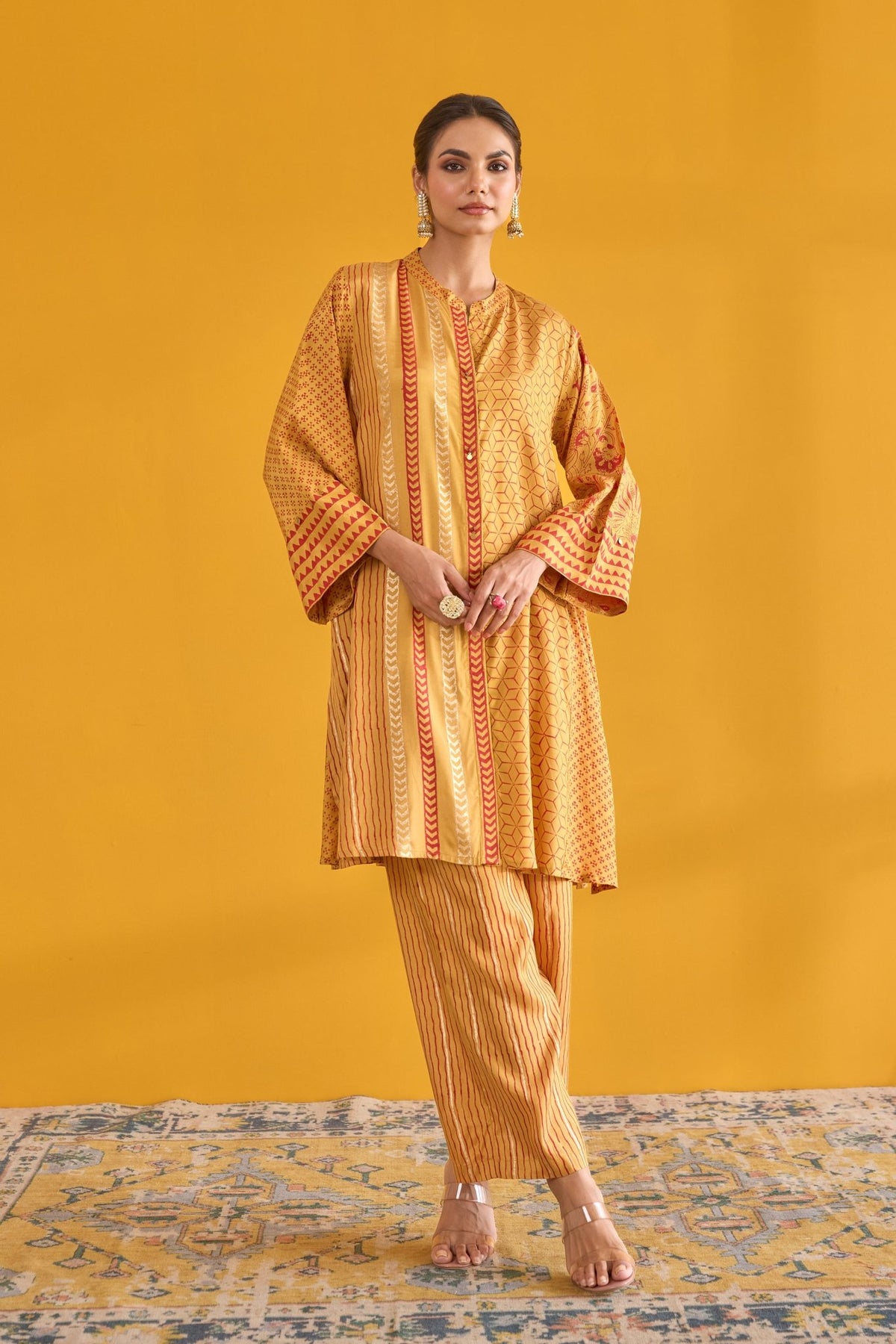 Mustard Hand Block Printed Coord Set - Tara - C - Tara