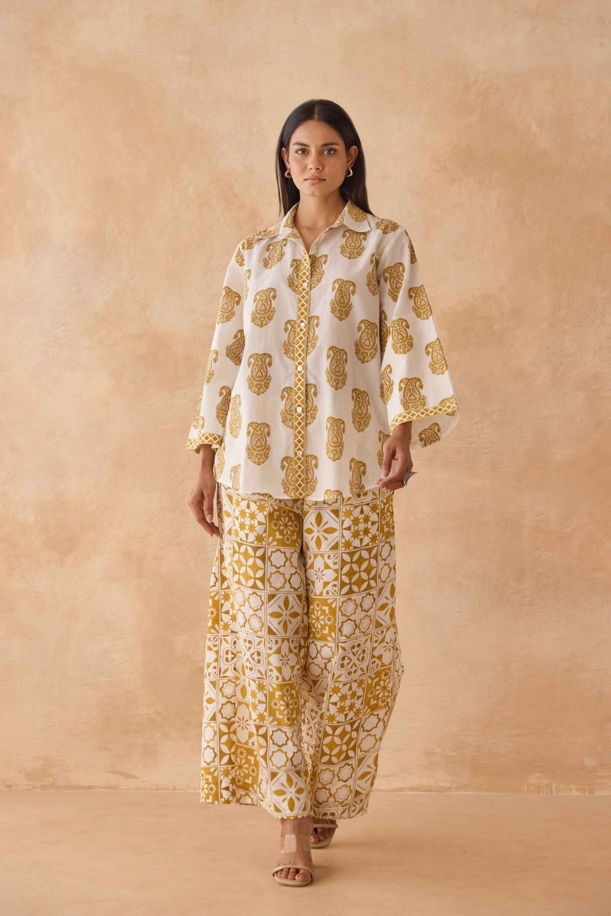 Mustard Paisley & Tile Printed Cotton Co - ord Set - Tara - C - Tara