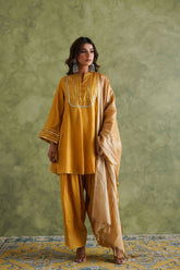 Mustard Yellow Farshi Salwar Suit Set With Dupatta - Tara - C - Tara