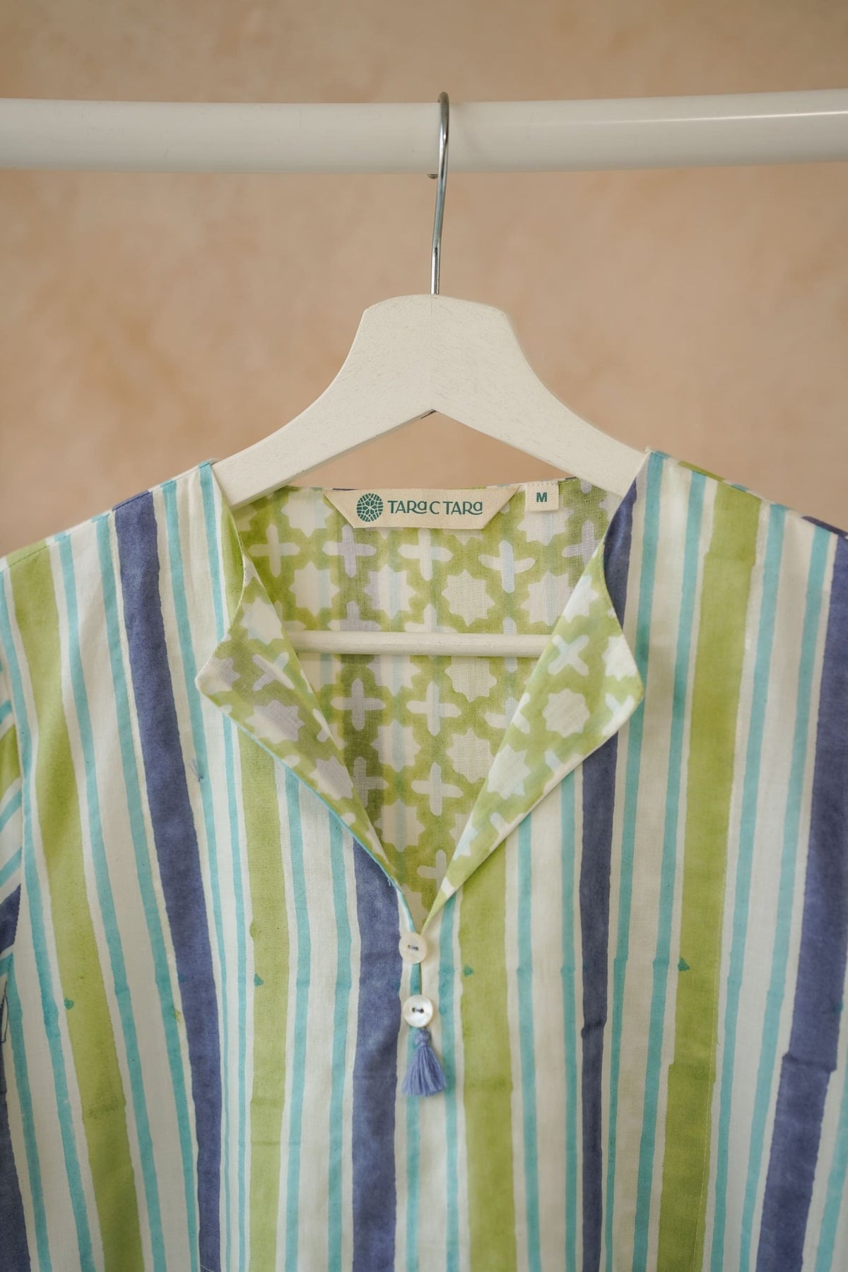 Olive & Indigo Stripe Hand Block Printed Kurta - Tara - C - Tara