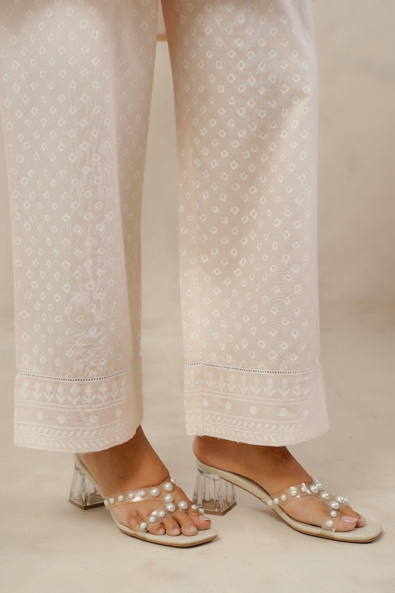 Pastel Peach White Khari hand Block Printed Coordset - Tara - C - Tara