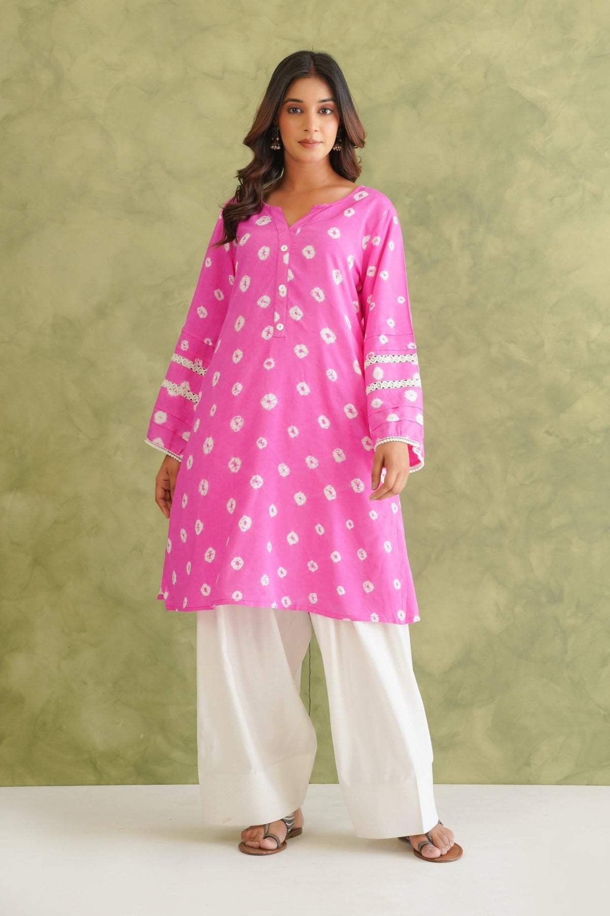 Pink Bandhej Hand Tie Dye Coord Set With Farsi Salwar - Tara - C - Tara