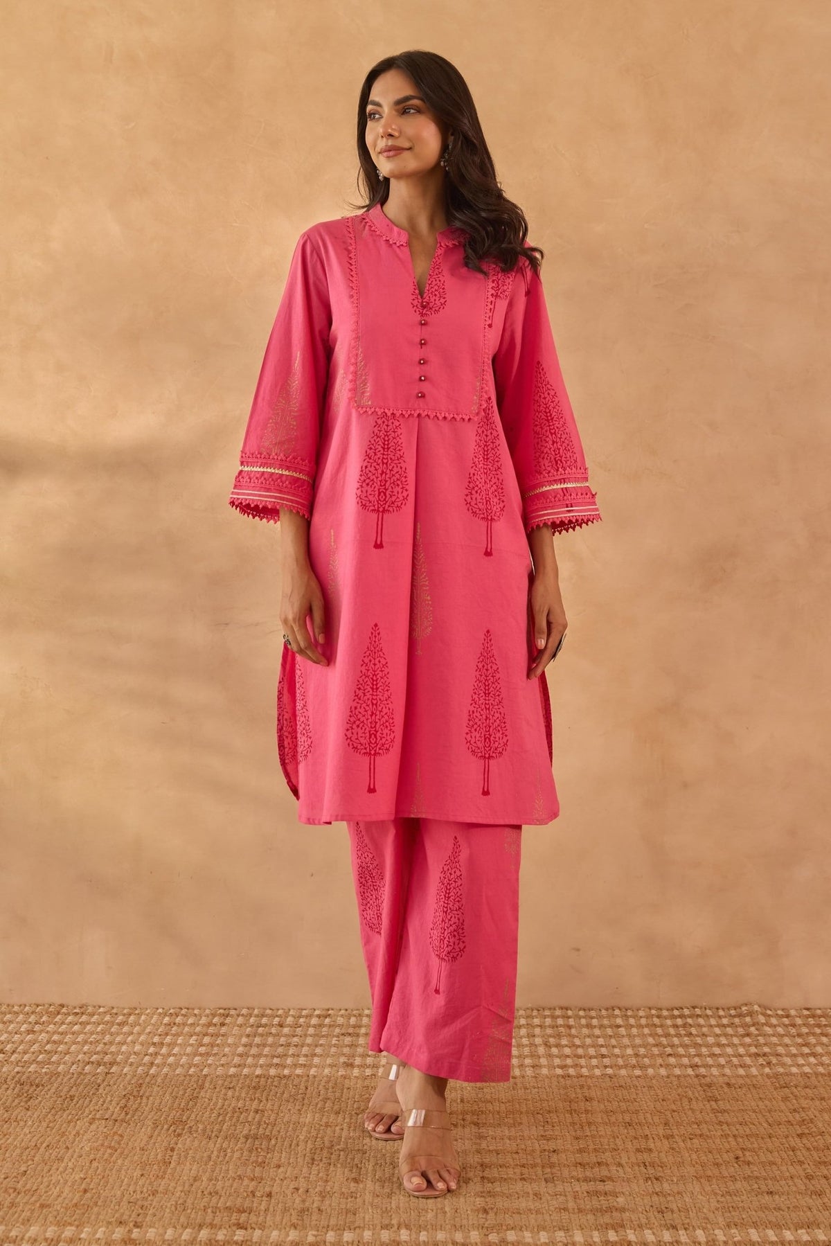 Pink Buta Printed Coord Set - Tara - C - Tara