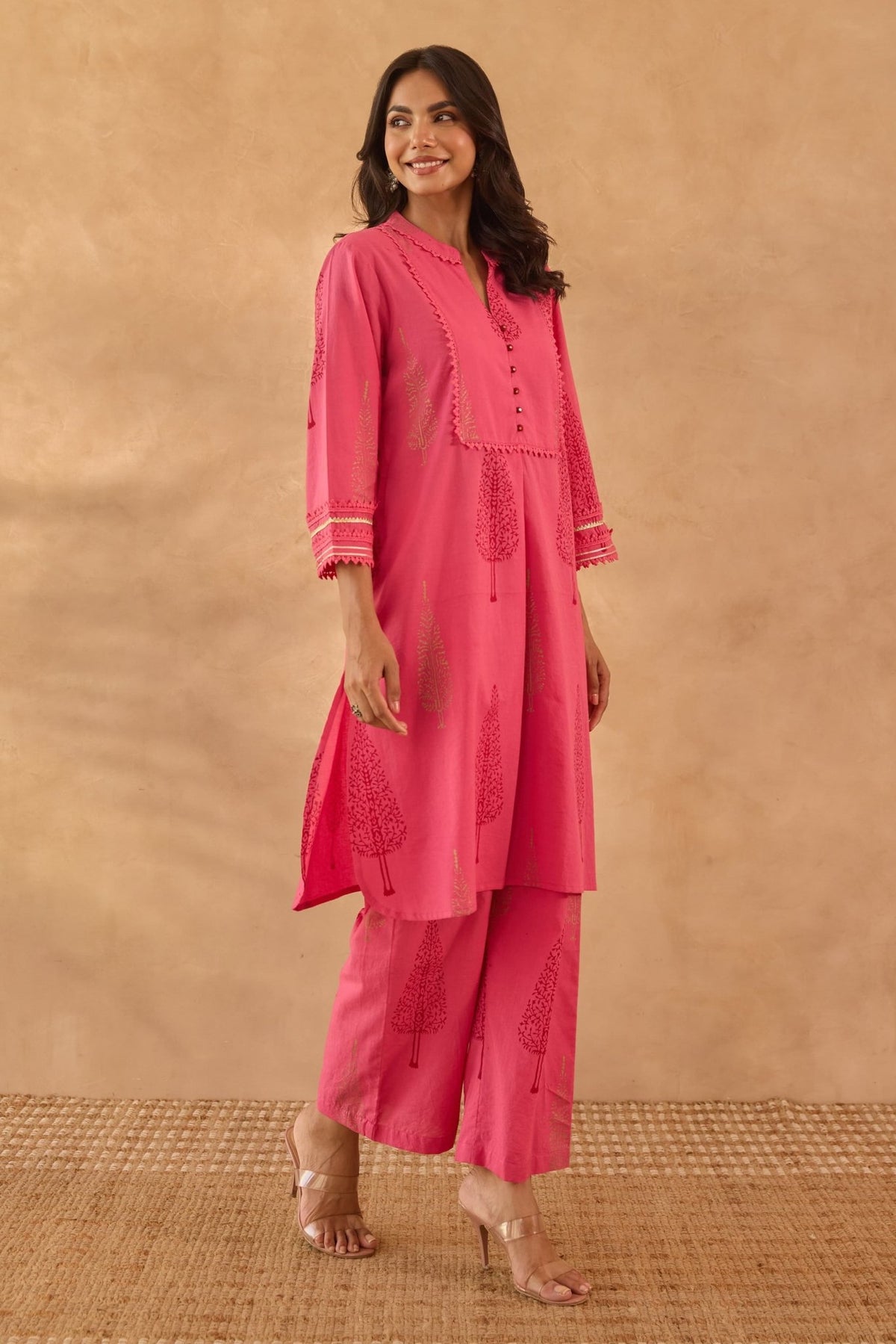 Pink Buta Printed Coord Set - Tara - C - Tara