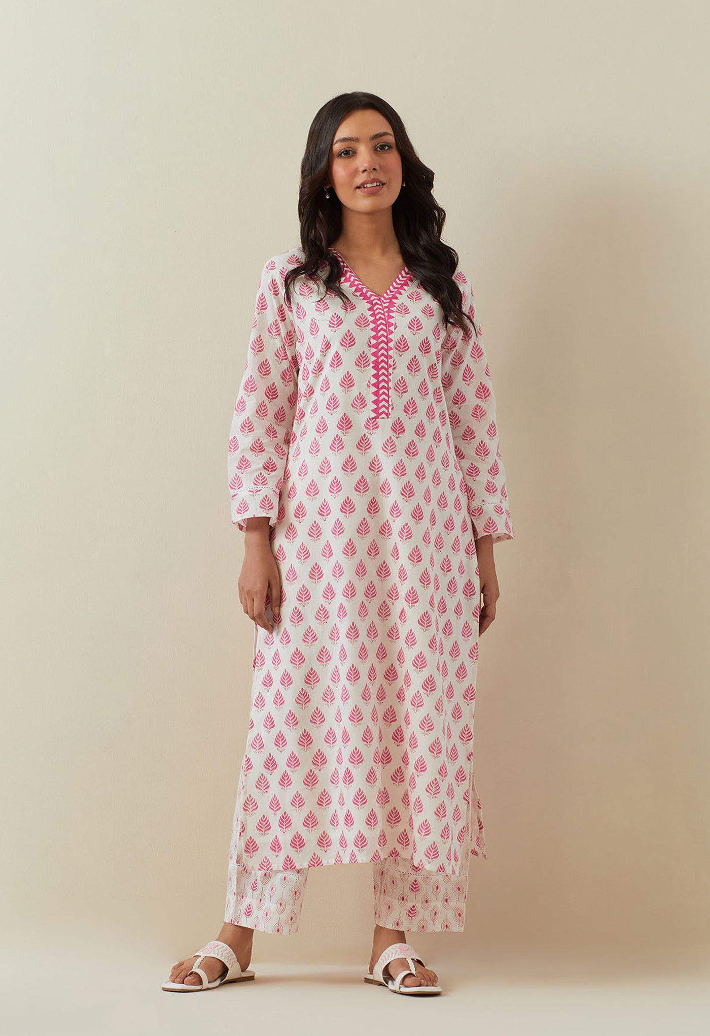 PINK BUTI HAND BLOCK PRINTED COORD SET - Tara - C - Tara