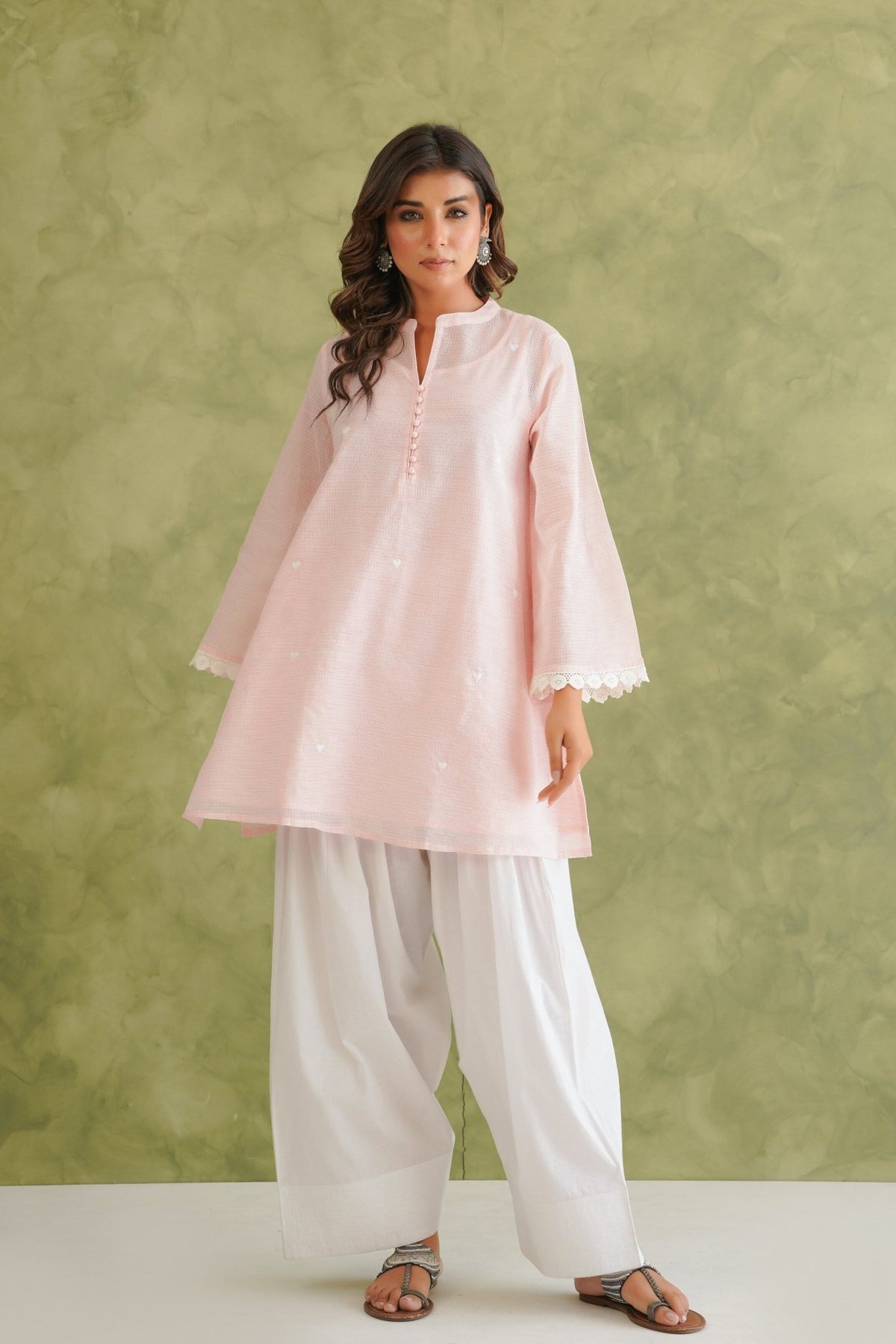 Pink Doriya Sweet Heart Kurta With farshi Salwar - Tara - C - Tara