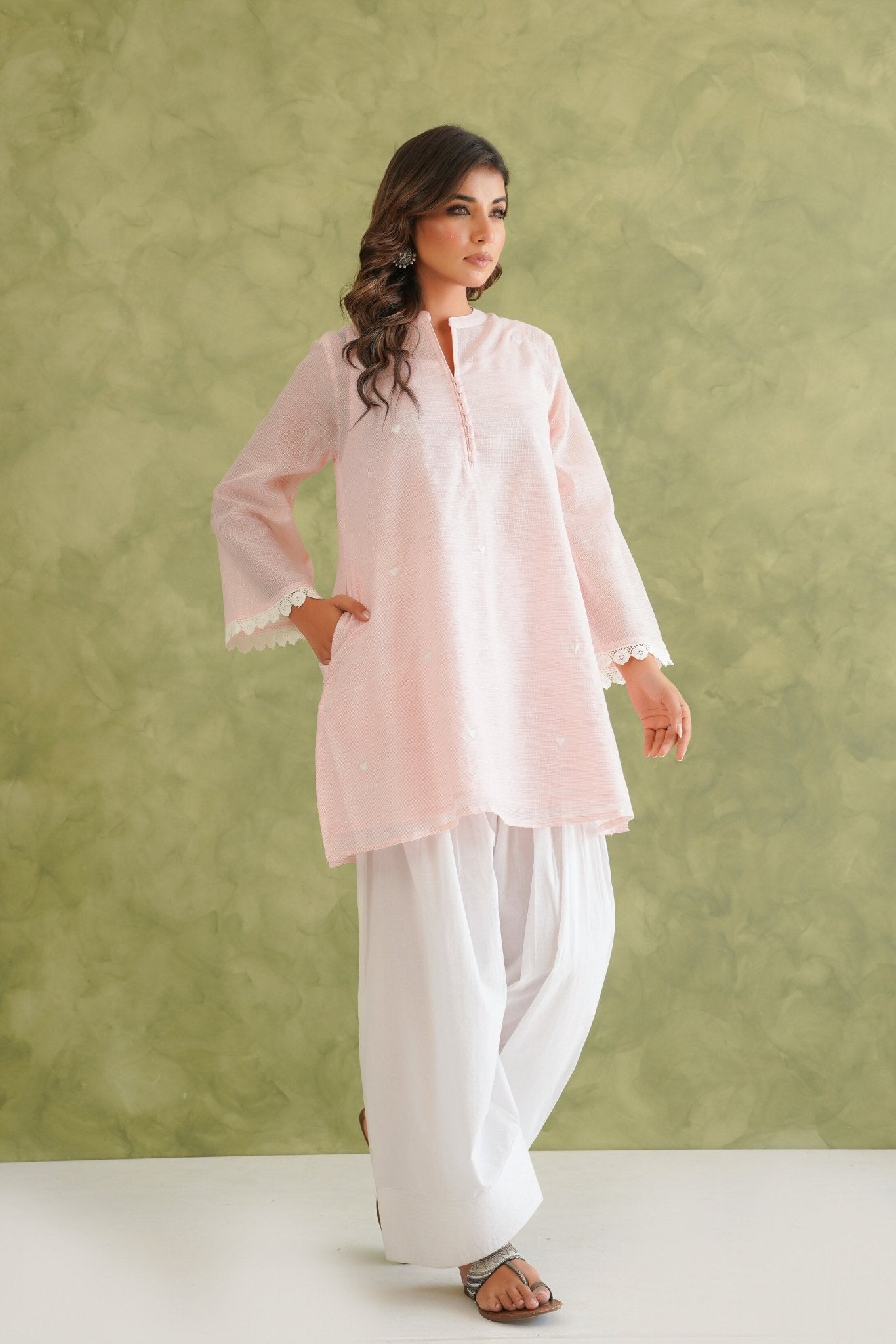 Pink Doriya Sweet Heart Kurta With farshi Salwar - Tara - C - Tara