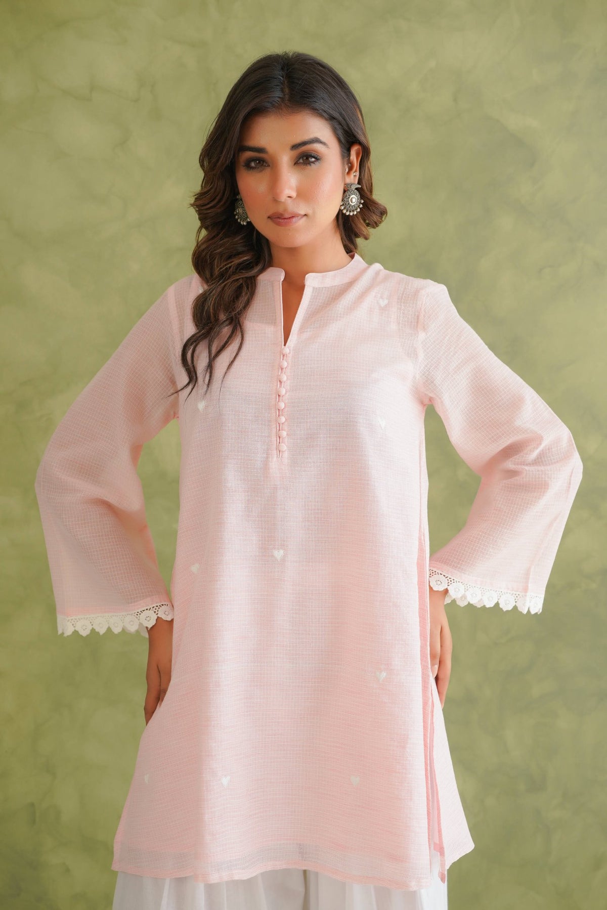 Pink Doriya Sweet Heart Kurta With farshi Salwar - Tara - C - Tara