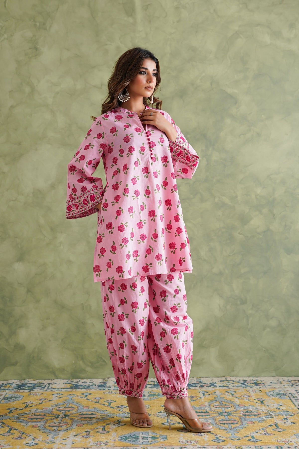 Pink floral Printed Coord Set - Tara - C - Tara