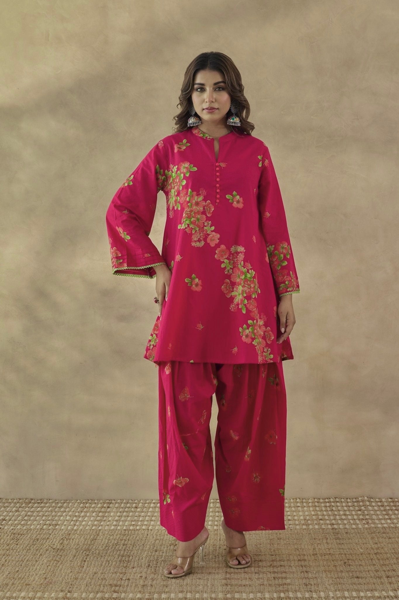 Rani Pink Floral Farshi Salwar Coord Set - Tara - C - Tara
