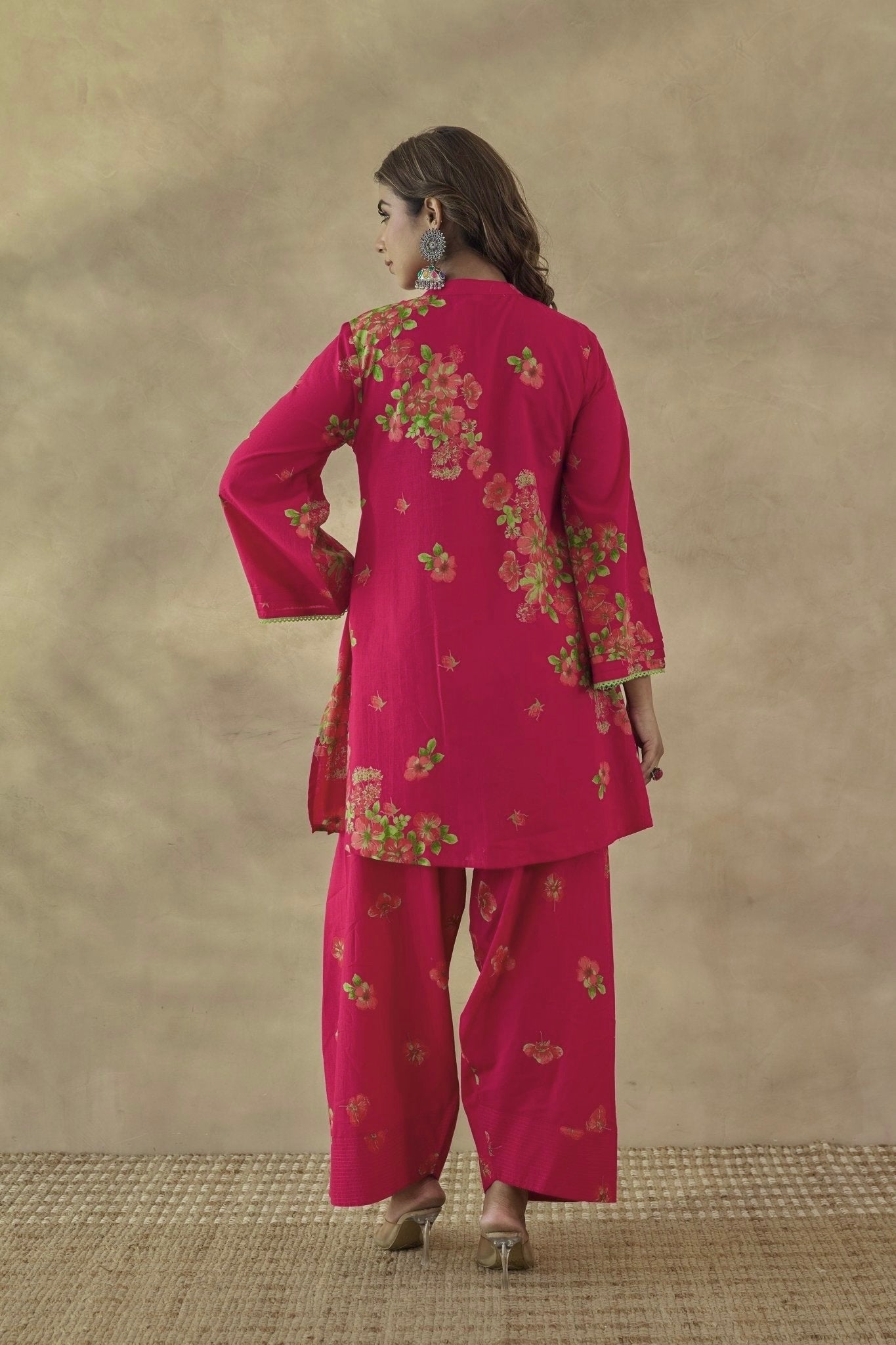 Rani Pink Floral Farshi Salwar Coord Set - Tara - C - Tara