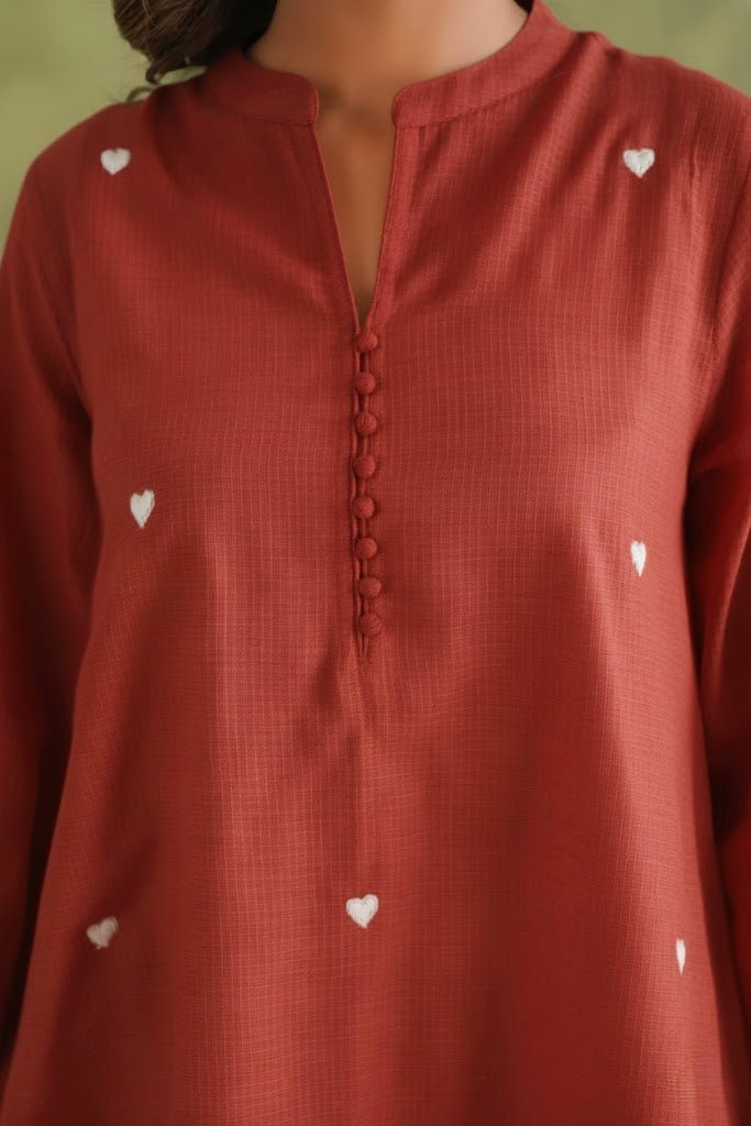 Rust Doriya Sweet Heart Kurta With Farshi Salwar - Tara - C - Tara