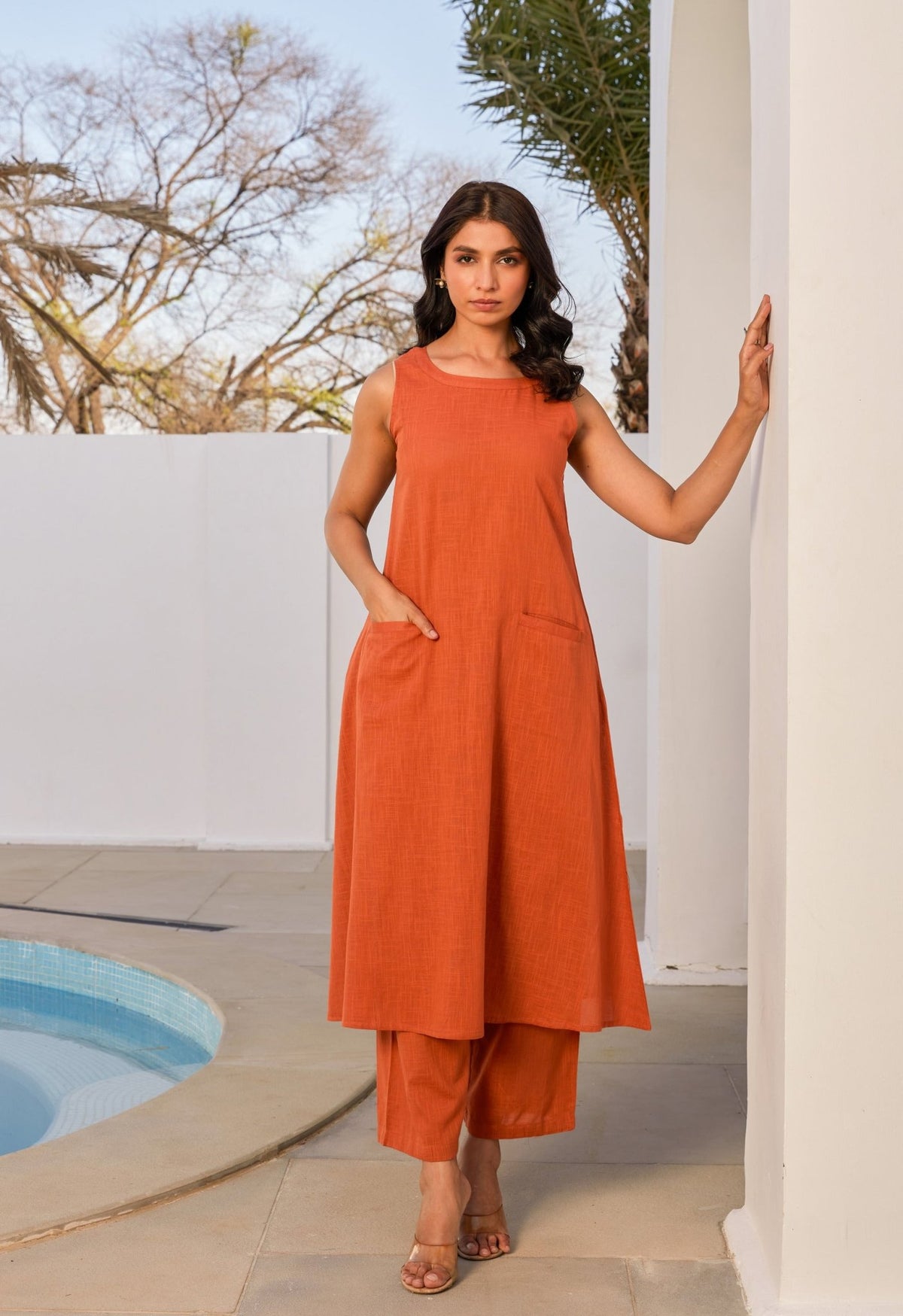 Rust Orange Cotton Coord Set - Tara - C - Tara