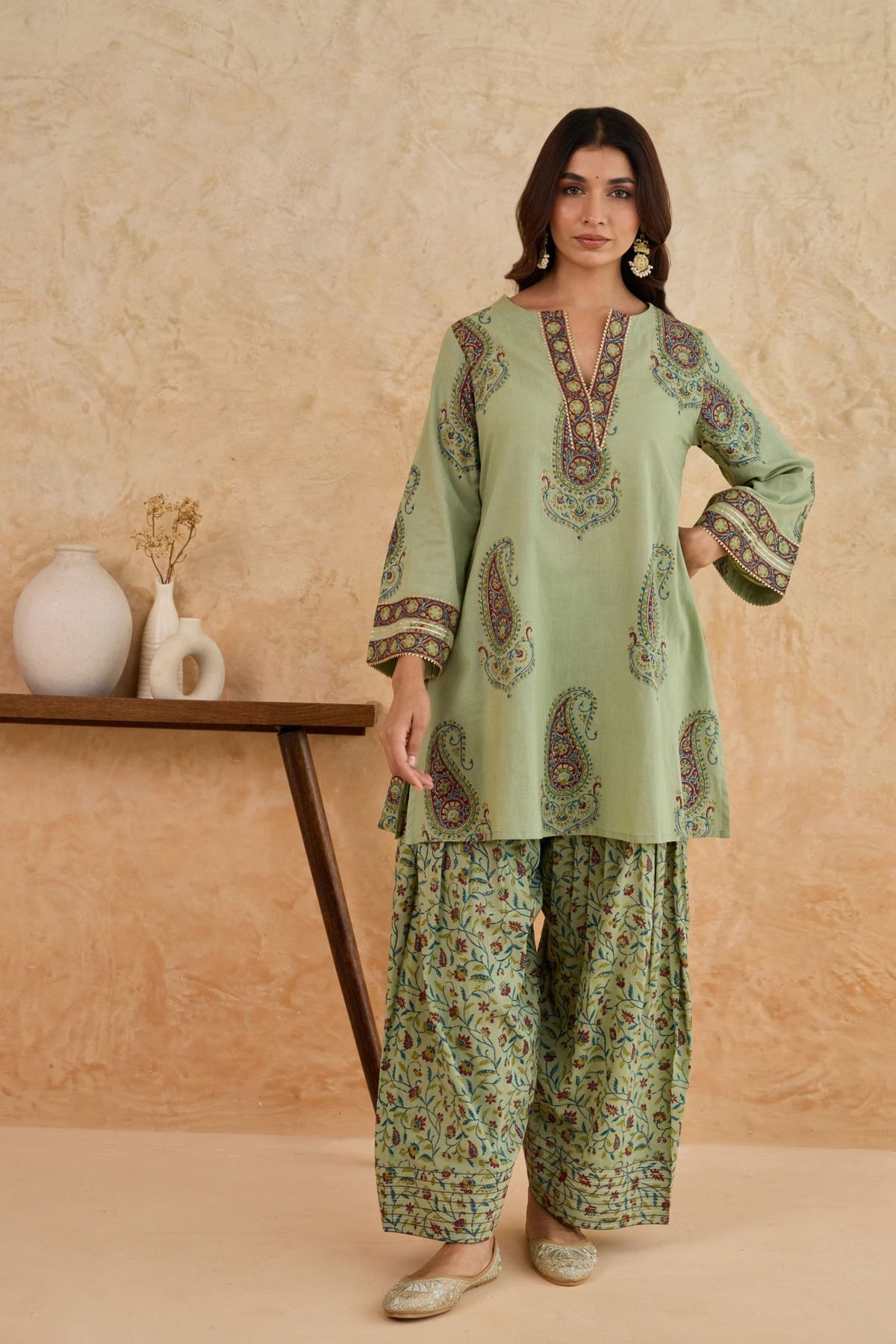 Sage Green Paisley Print Cotton Co-ord Set - Tara-C-Tara