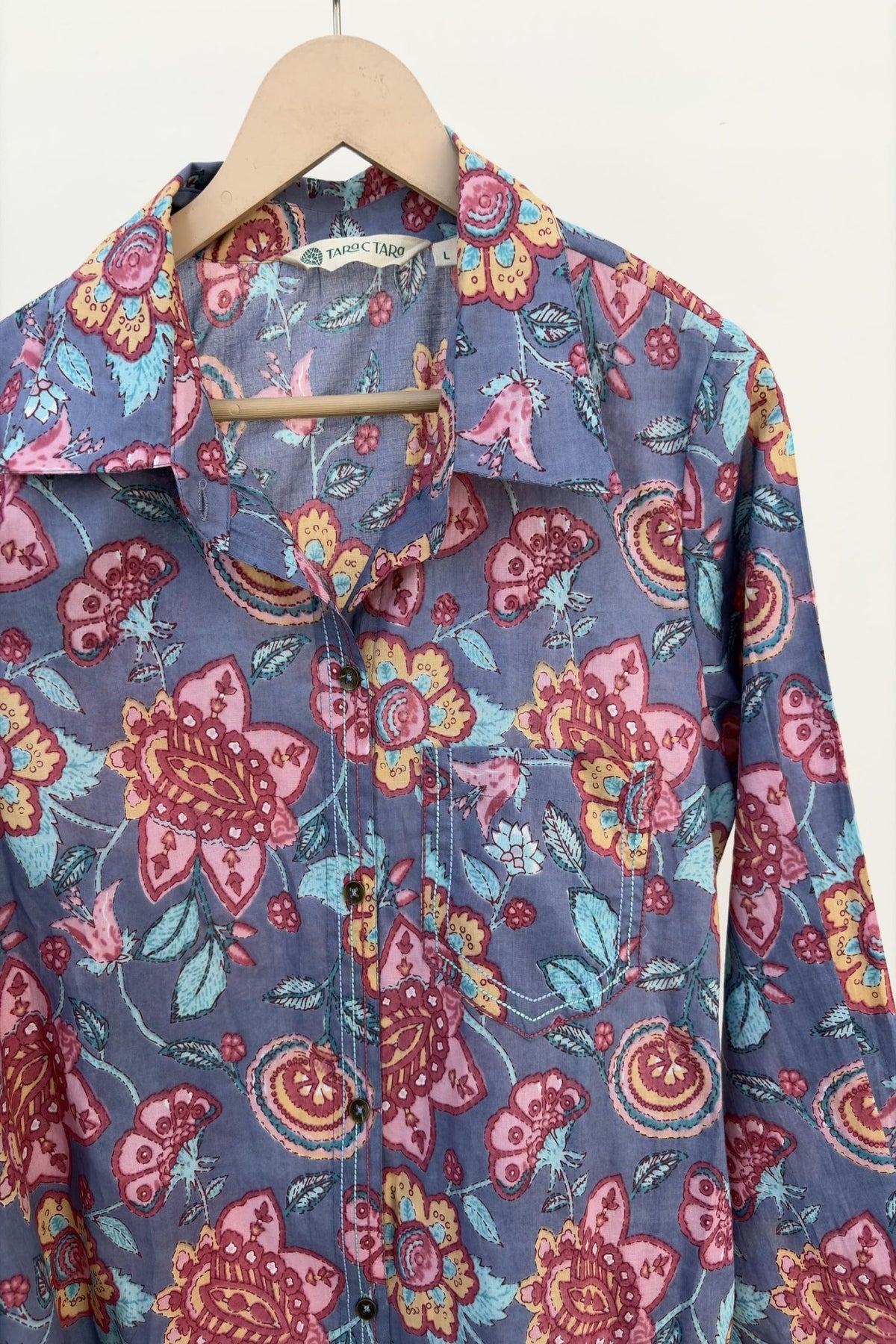 Slate Blue Botanical Print Kurta - Tara - C - Tara