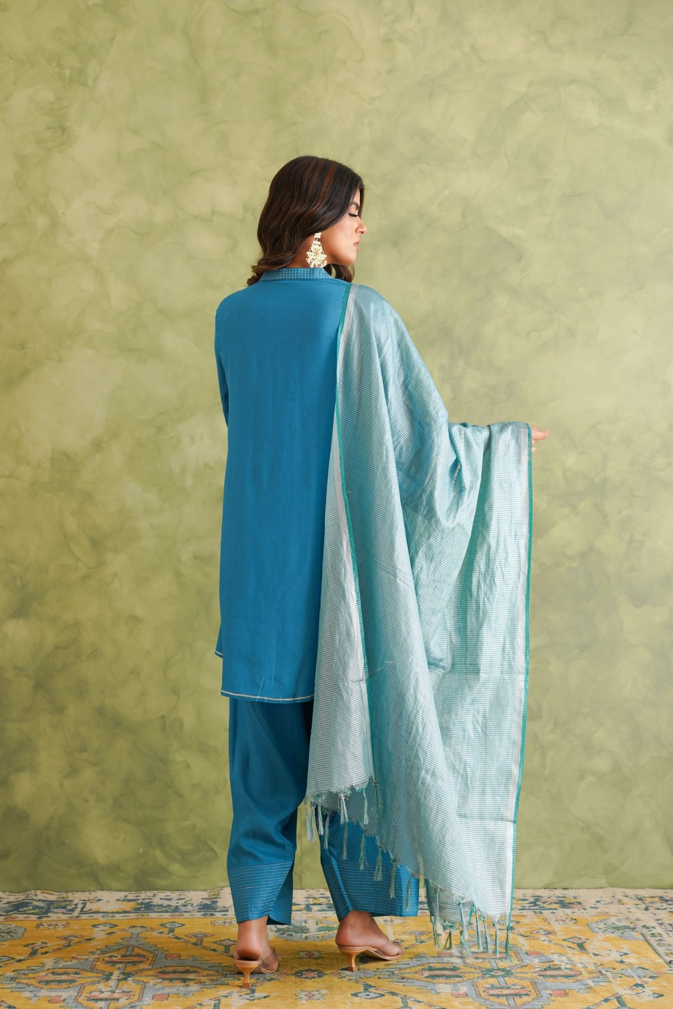Vibrant Blue Farshi Salwar Suit Set With Dupatta - Tara - C - Tara