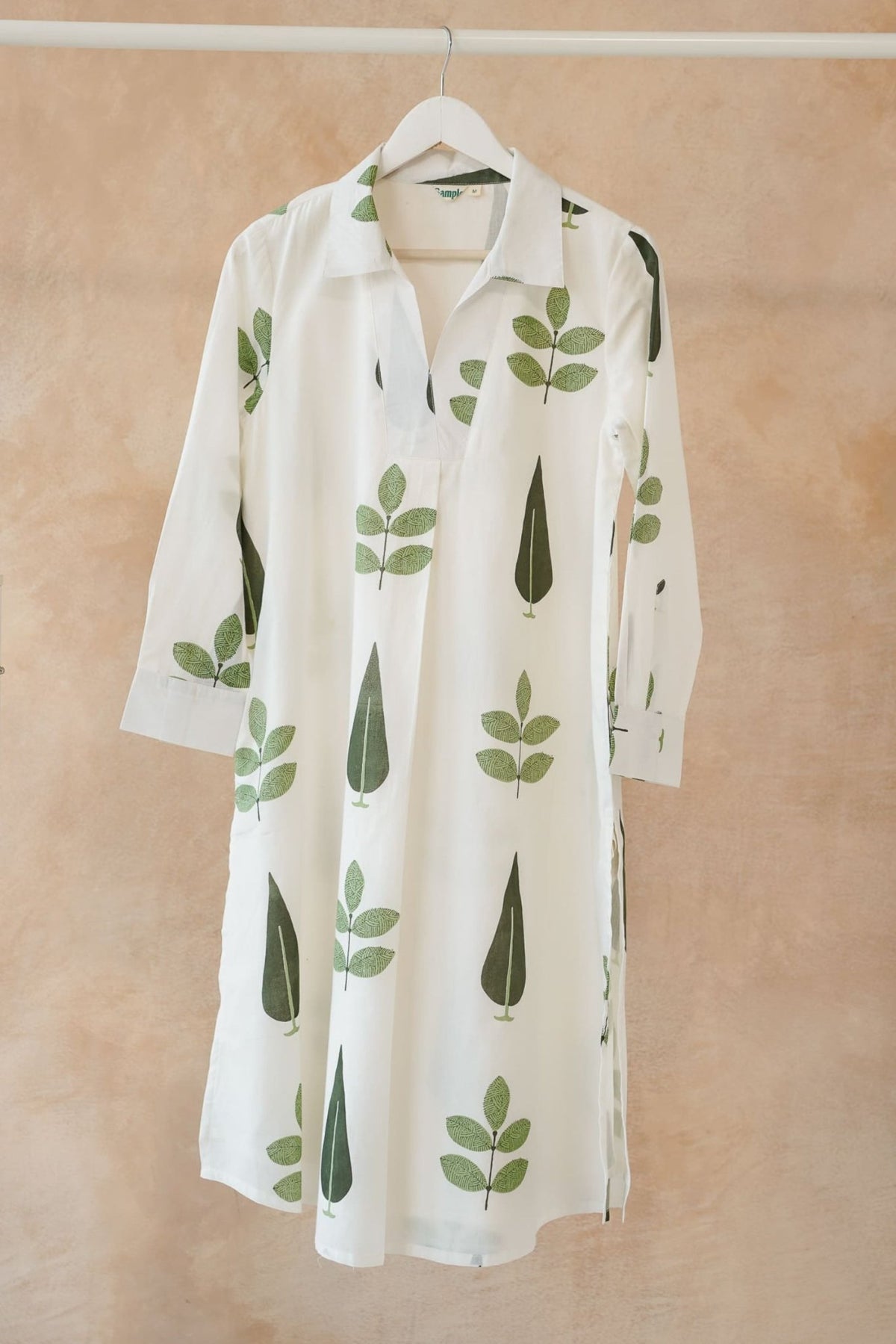 White Botanical Block Print Shirt Kurta - Tara - C - Tara