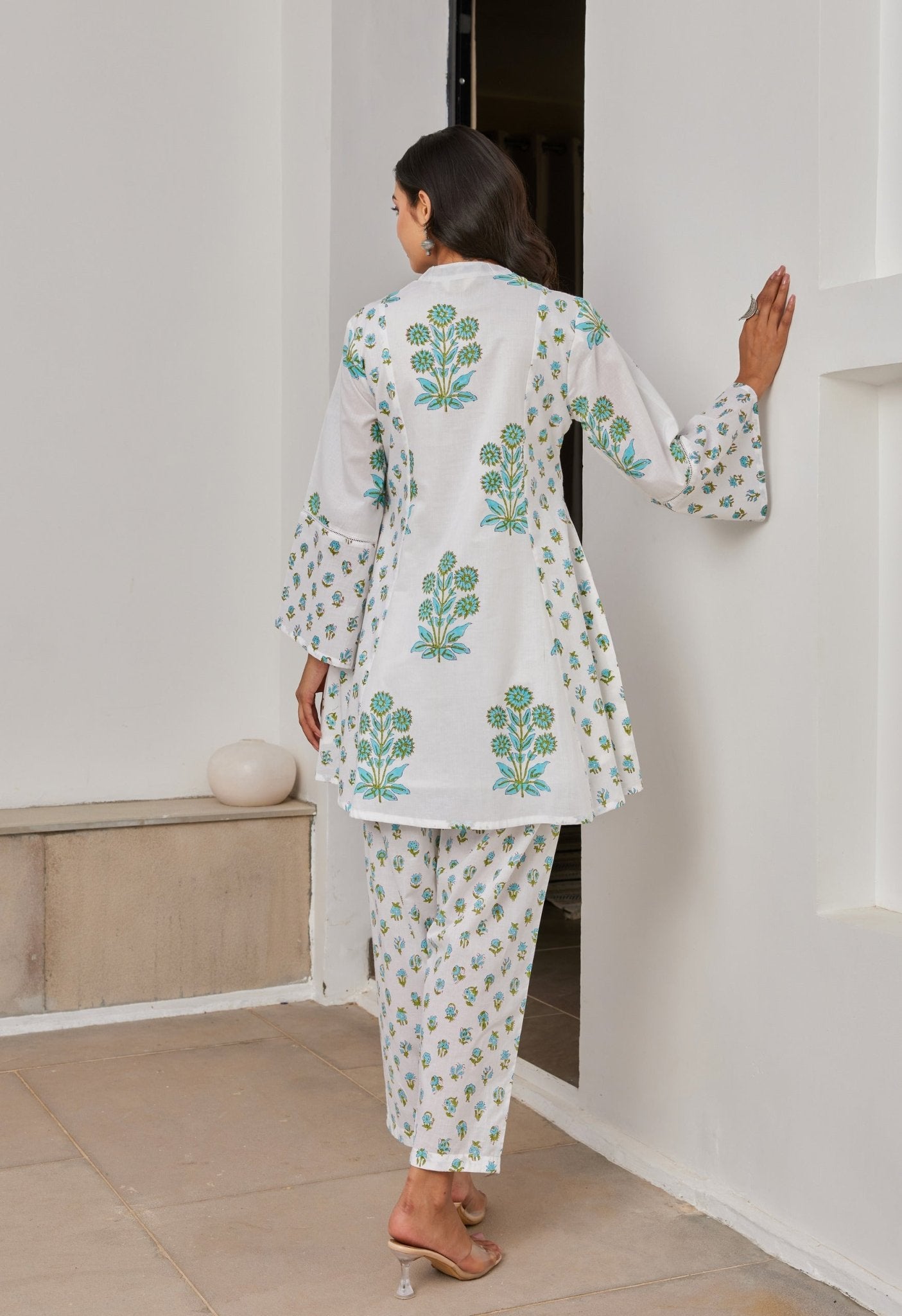 White Cotton Hand Block Printed Coord Set - Tara - C - Tara